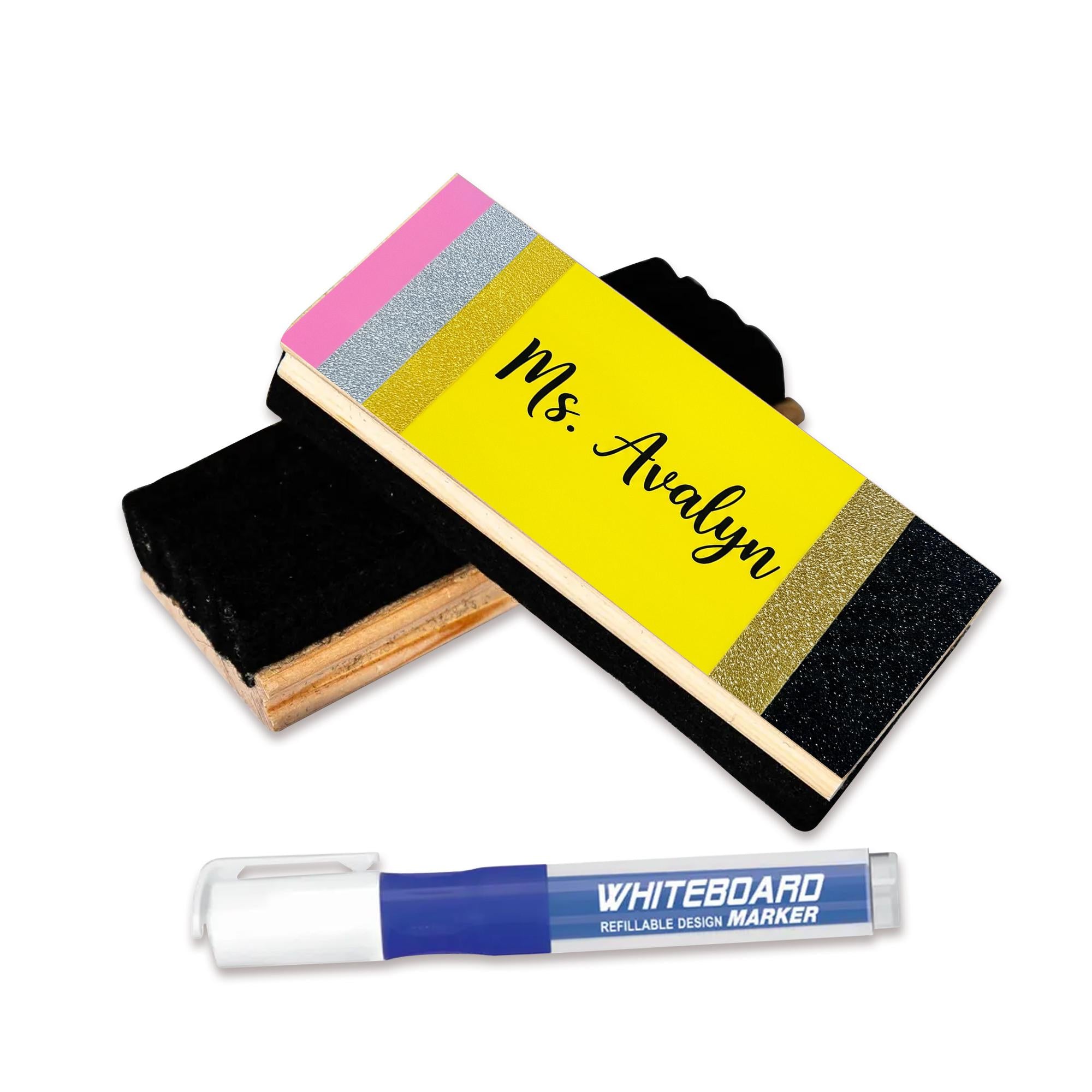 Personalized Chalkboard Eraser, Custom Teacher Gift, Glitter Pencil Design, Classroom Decor, Back to School Name Eraser
