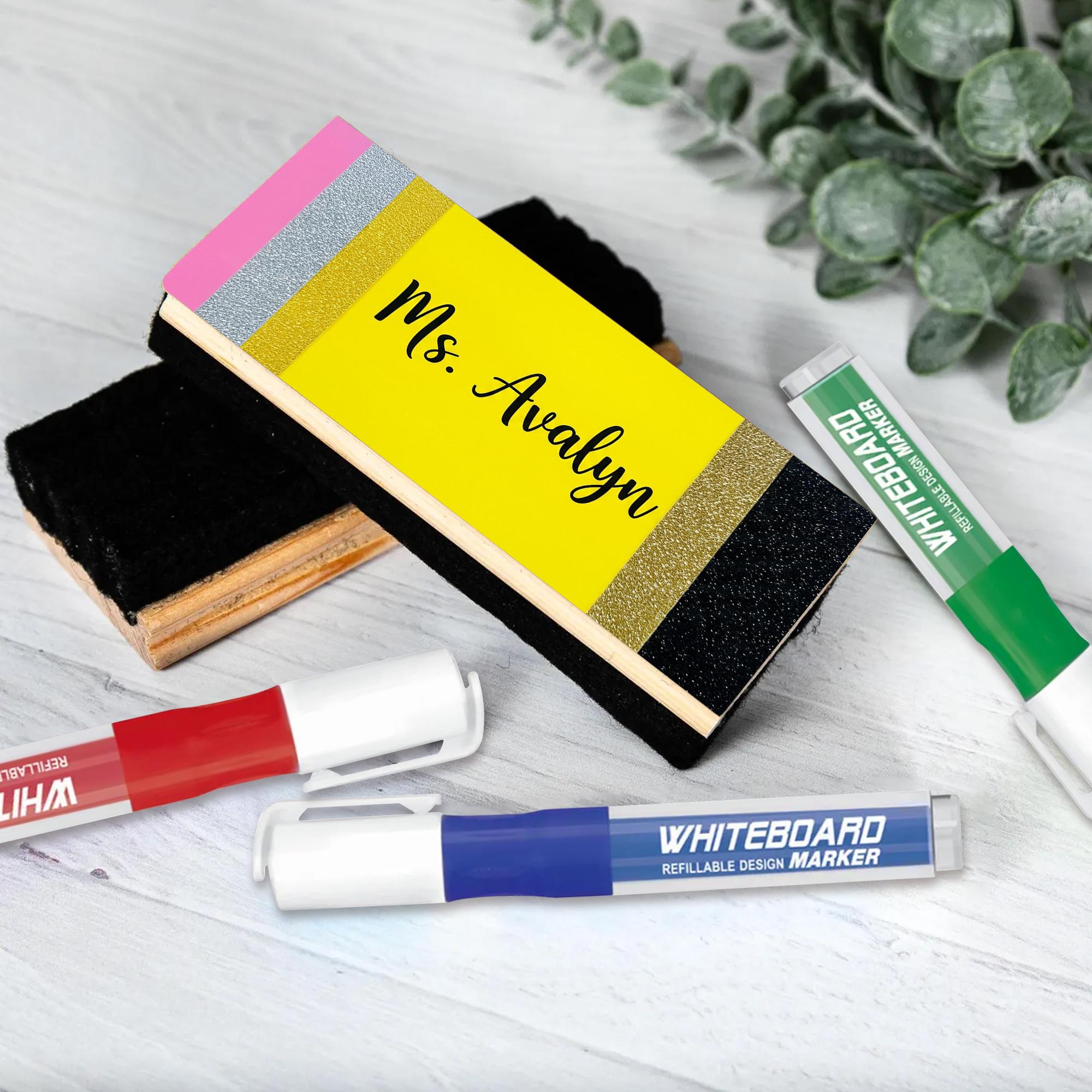 Personalized Chalkboard Eraser, Custom Teacher Gift, Glitter Pencil Design, Classroom Decor, Back to School Name Eraser