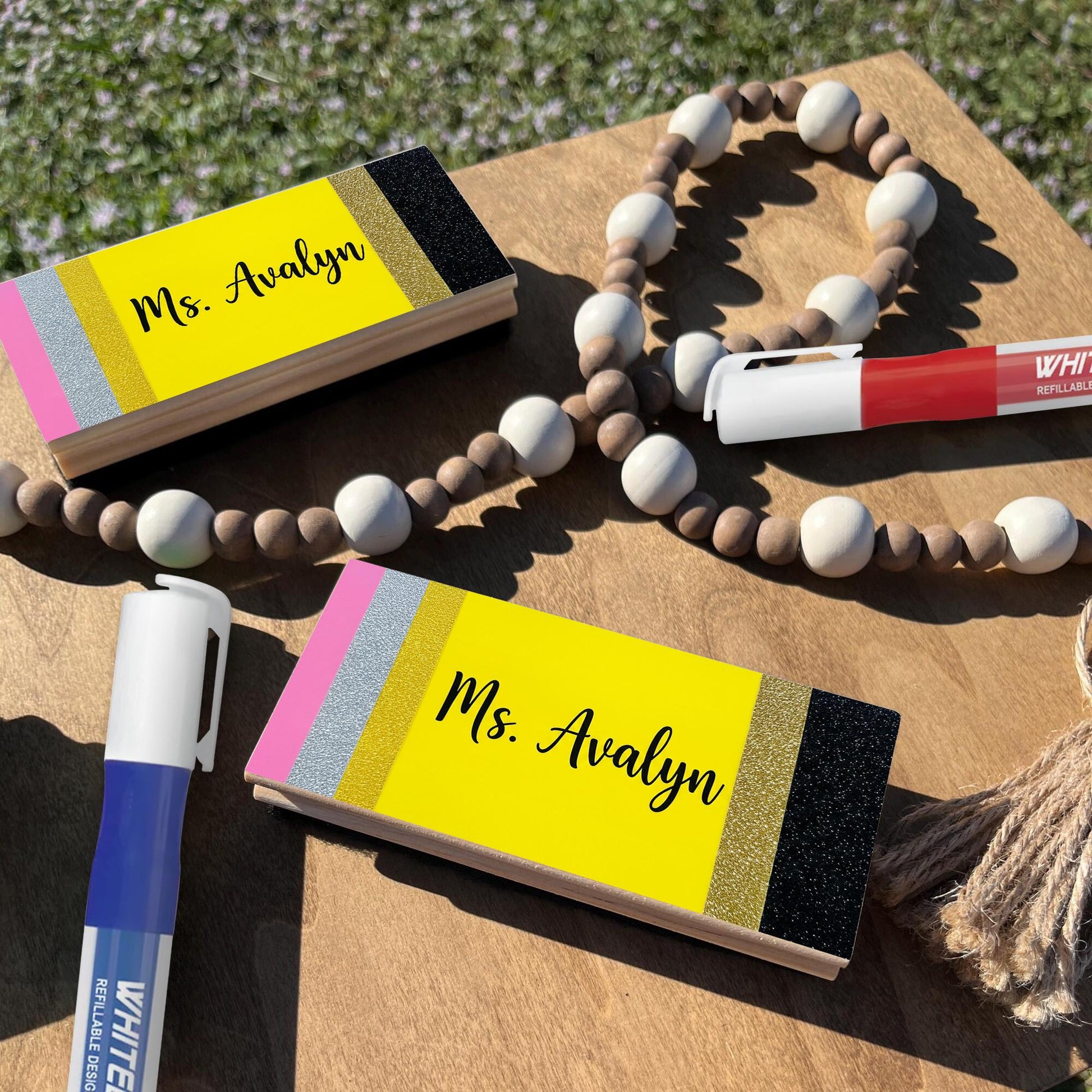 Personalized Chalkboard Eraser, Custom Teacher Gift, Glitter Pencil Design, Classroom Decor, Back to School Name Eraser