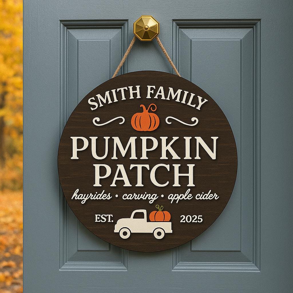 Custom Pumpkin Patch Door Sign, Personalized Fall Farmhouse Decor, Family Name Autumn Sign, Hayride Apple Cider Porch Sign
