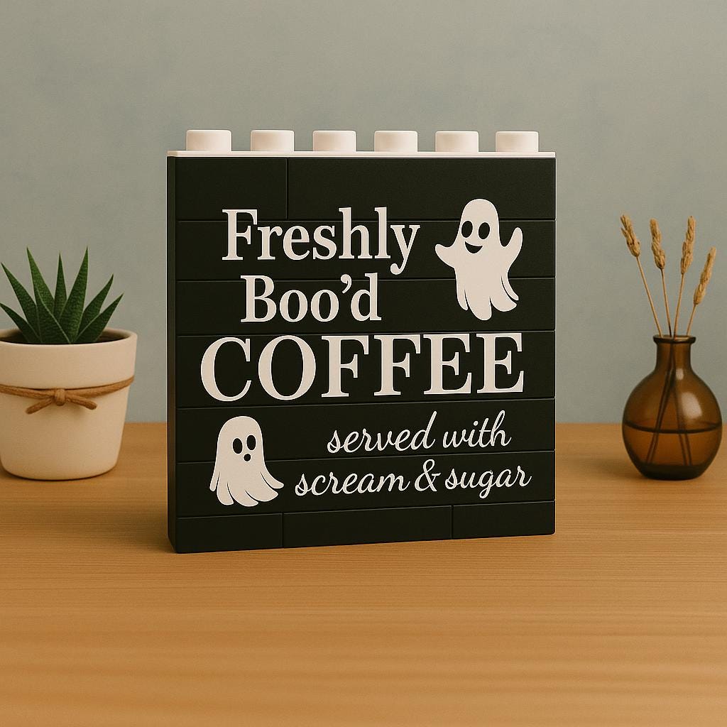 Freshly Boo’d Coffee Block Sign, Funny Halloween Coffee Bar Decor, Ghost Coffee Lover Gift, Scream and Sugar Kitchen Block