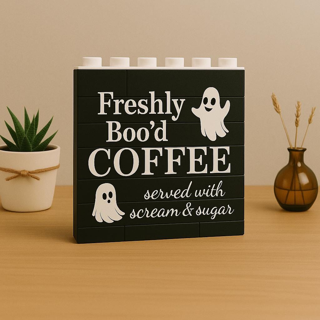Freshly Boo’d Coffee Block Sign, Funny Halloween Coffee Bar Decor, Ghost Coffee Lover Gift, Scream and Sugar Kitchen Block