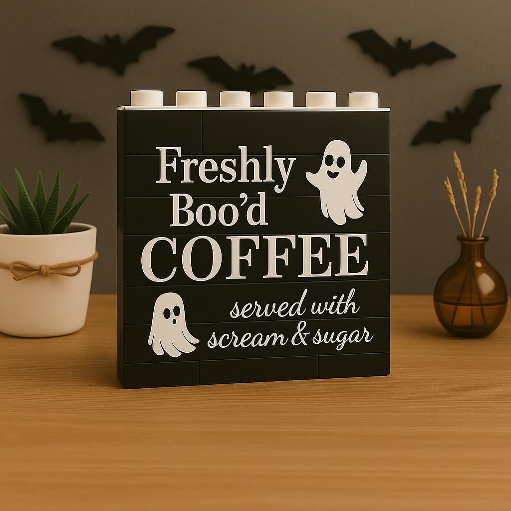 Freshly Boo’d Coffee Block Sign, Funny Halloween Coffee Bar Decor, Ghost Coffee Lover Gift, Scream and Sugar Kitchen Block