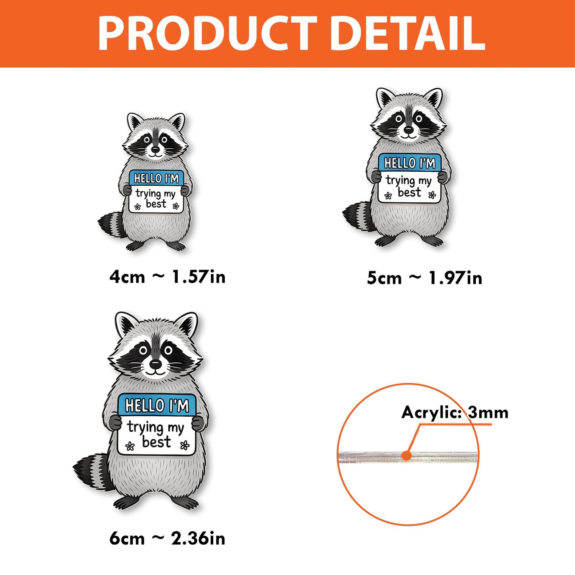 Funny Raccoon Badge Reel, “Hello I'm Trying My Best” ID Holder, Cute Nurse Badge Clip, Retractable Name Tag for Healthcare Workers
