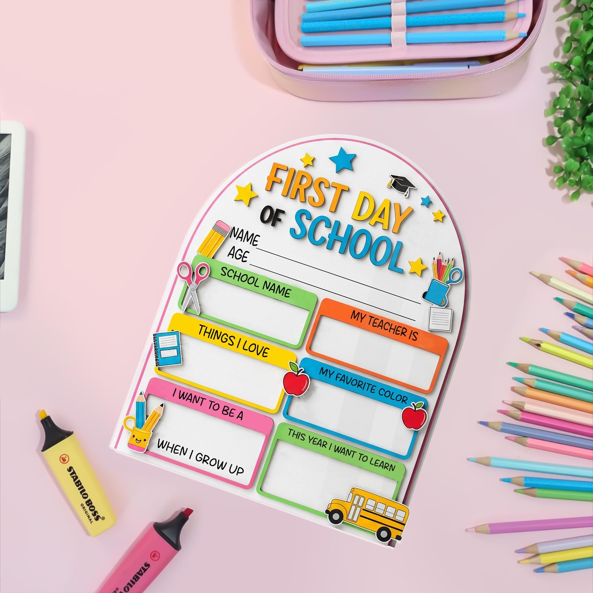 Reusable First Day of School Board Sign, Back to School Photo Prop,Kids Dry Erase Board,First Day Sign, School Memory Board,School Milestone