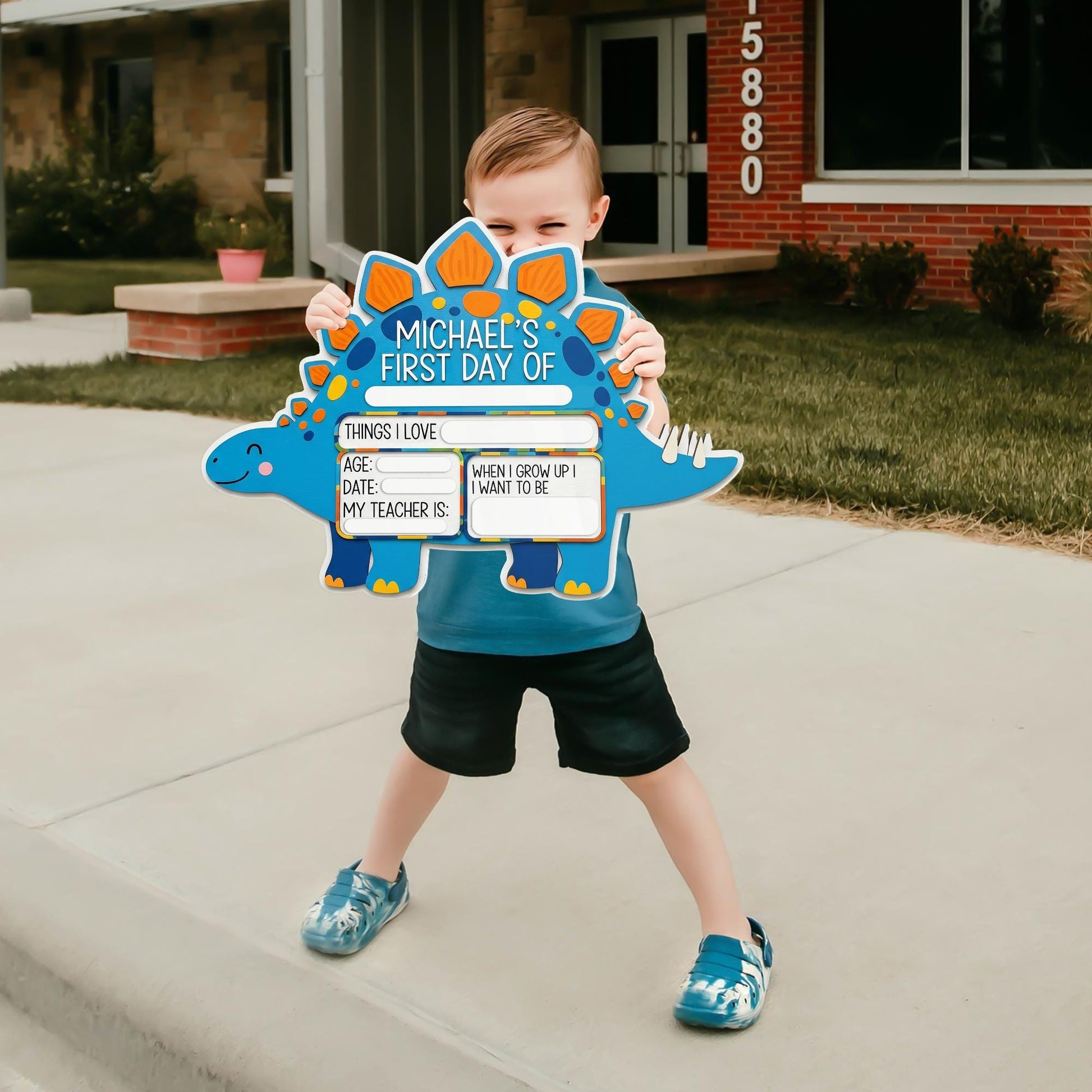 Dinosaur First Day of School Reusable Board, Custom Name Back to School Sign, Reusable Dino Photo Prop, Kids Milestone Sign, Classroom Decor