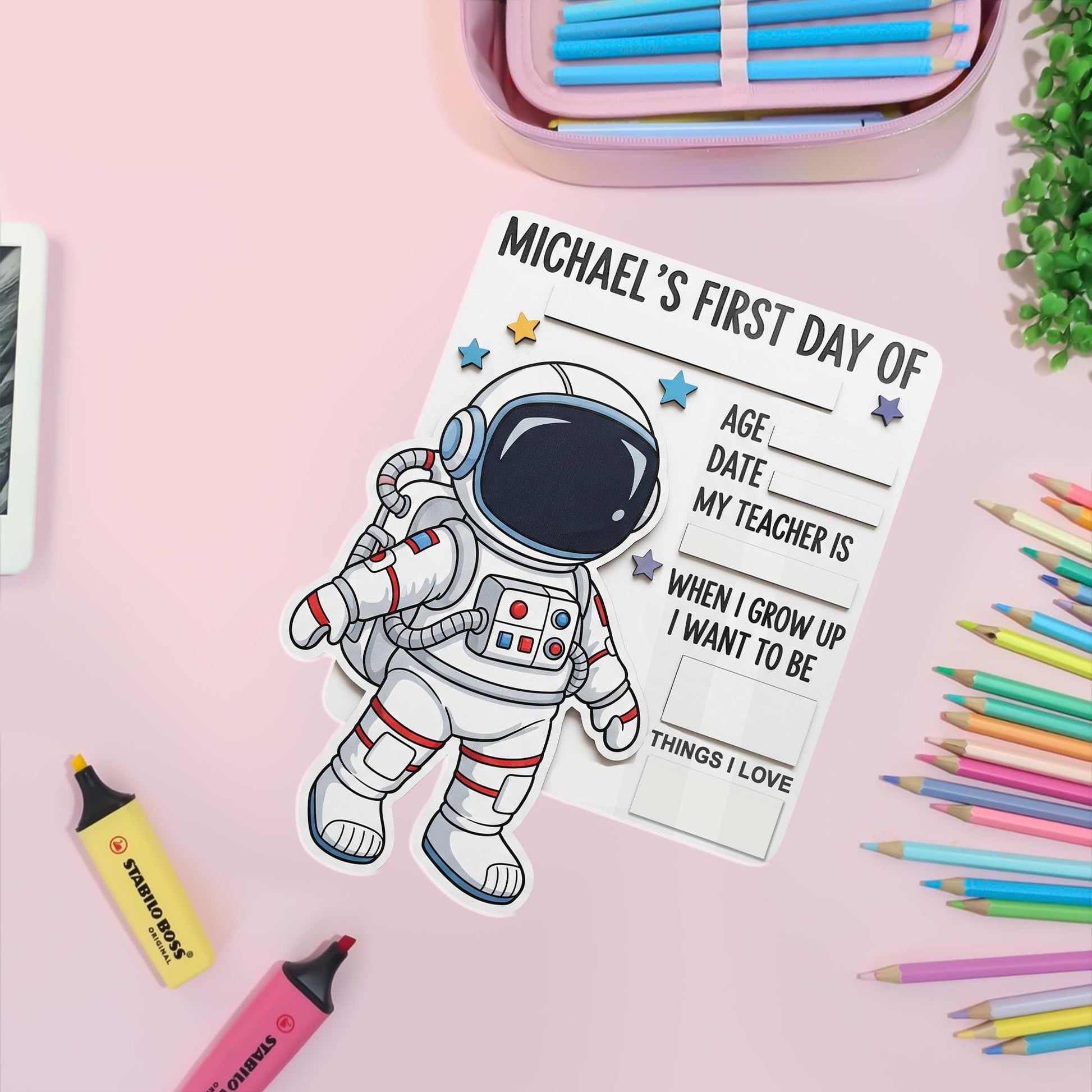 Astronaut First Day of School Sign, Custom Space Theme School Board, Back to School Photo Prop, Kids Milestone Board, Reusable Sign