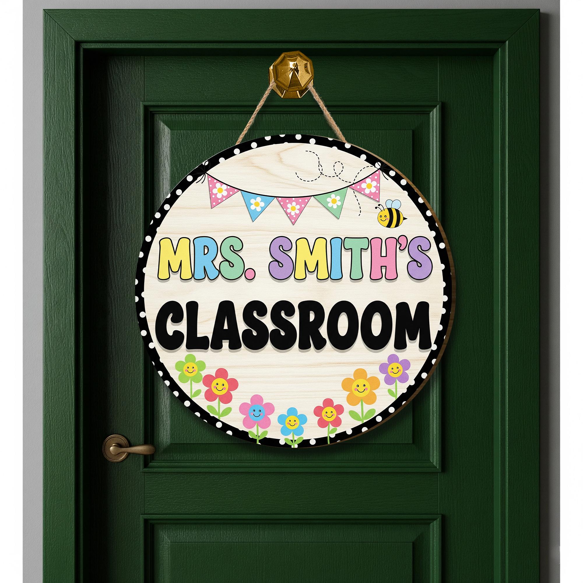 Personalized Classroom Door 2 Layer Wooden Sign – Cute Floral Bee Teacher Decor – Teachers Hanging Plaque – Back to School Room Welcome Sign