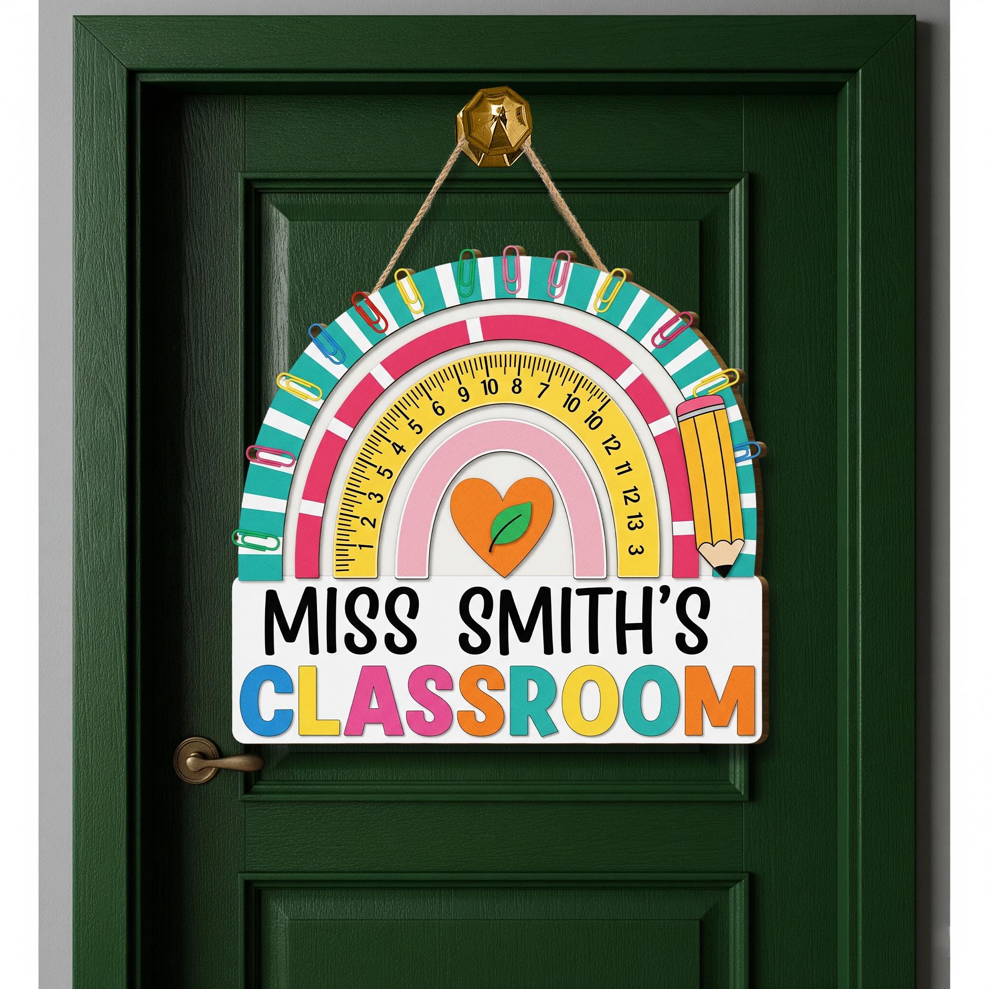 Personalized 3D Teacher Door Sign, 2 Layer Wooden Classroom Decor, Custom Rainbow Sign, Back to School Gift for Teachers, Groovy Decor