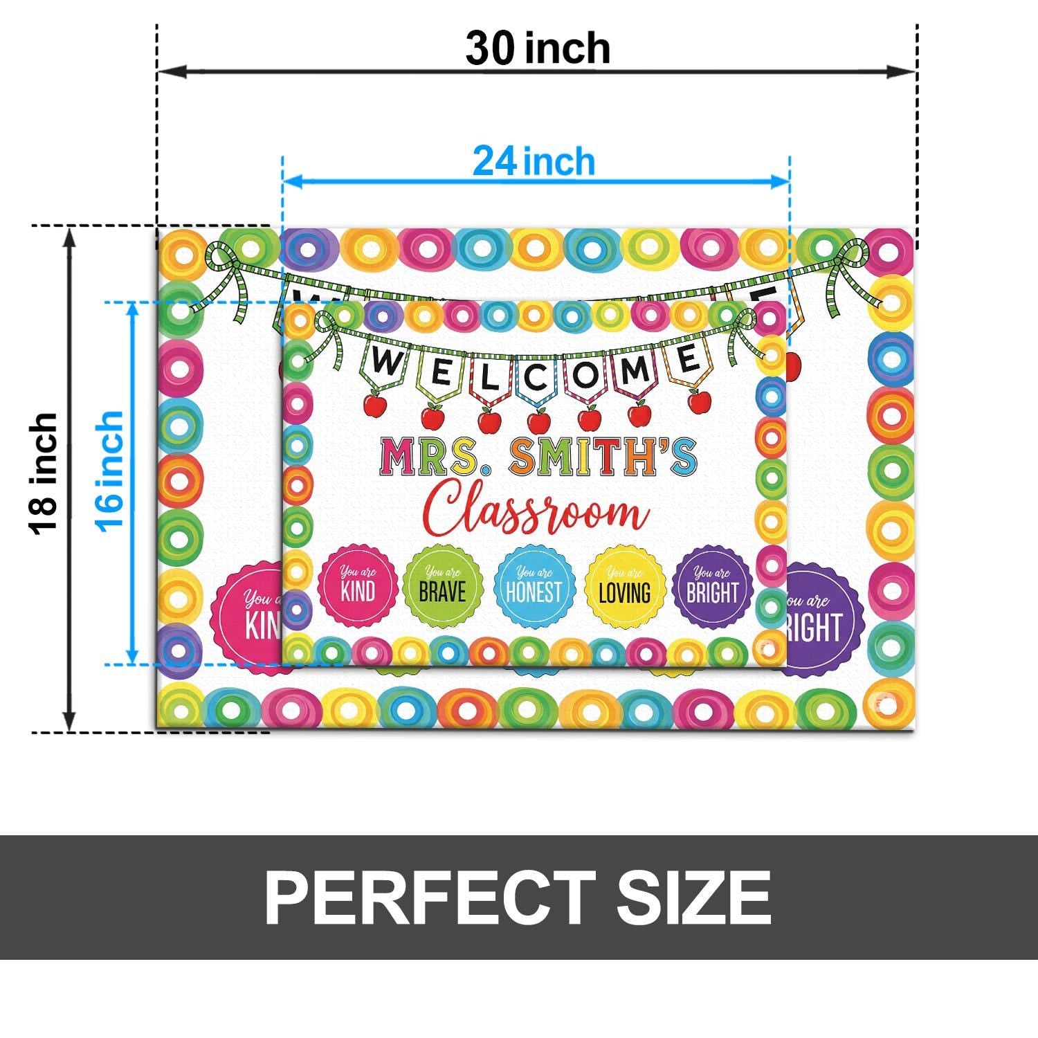 Personalized Classroom Doormat - Welcome Mat with Teacher Name, Colorful School Decor, Motivational Rug for Back to School