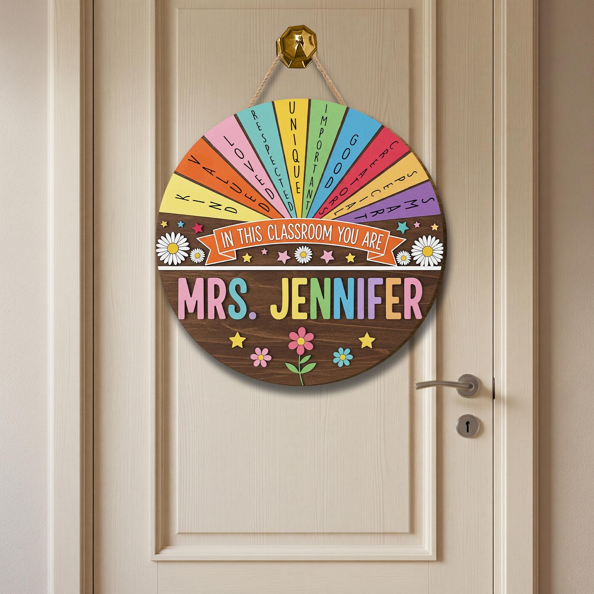 In This Classroom You Are Wooden Sign, Personalized Teacher Door Decor, Rainbow Positive Message Wall Hanging, Custom Name School Sign
