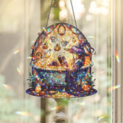 Stained Glass Witch Suncatcher - Halloween Witch Bath Decor - Cozy Gothic Wall Art - Witchy Window Hanging - Fantasy Fall Gift