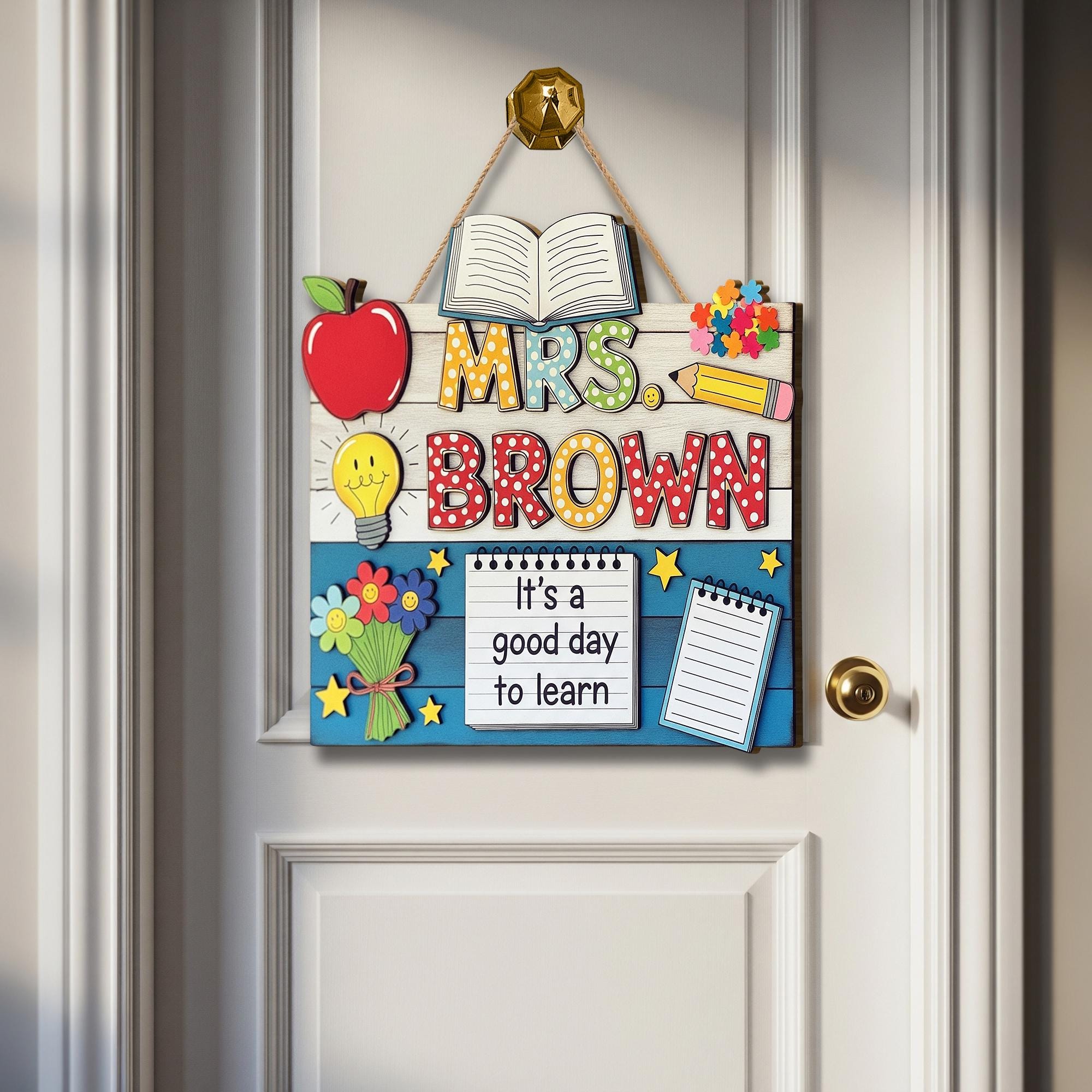 Custom Teacher 3D Wooden Door Hanging, Custom Teacher Name Sign, Back To School Decor Gift, Clasroom Decor, Cute Teacher Door Sign