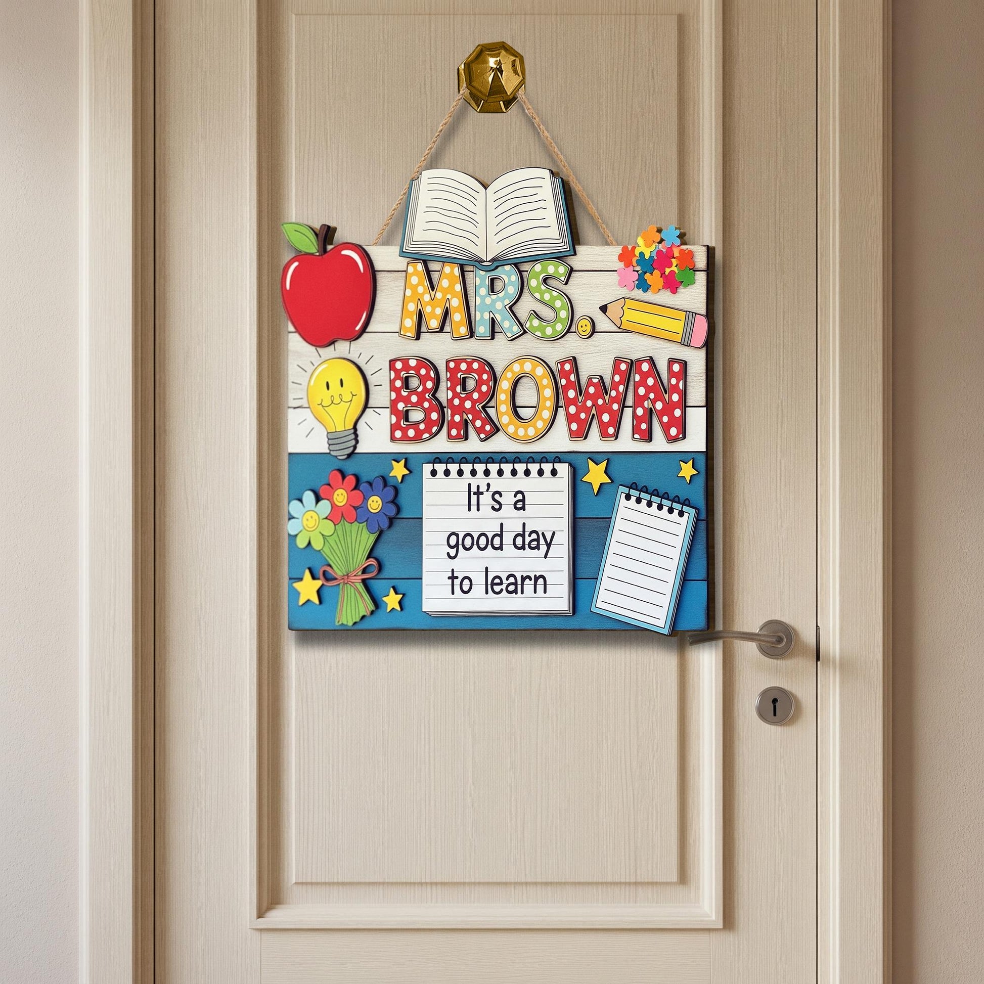 Custom Teacher 3D Wooden Door Hanging, Custom Teacher Name Sign, Back To School Decor Gift, Clasroom Decor, Cute Teacher Door Sign