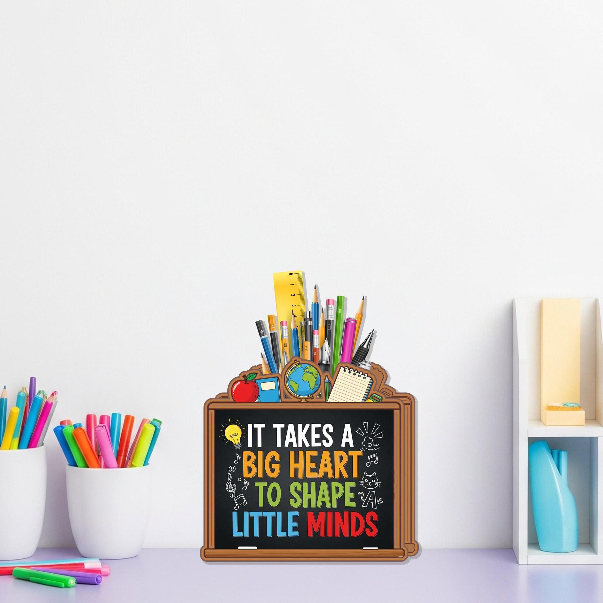 Custom Teacher Pencil Holder Desk Organizer – “It Takes a Big Heart to Shape Little Minds” Pencil Holder, Classroom Decor Gift for Educators