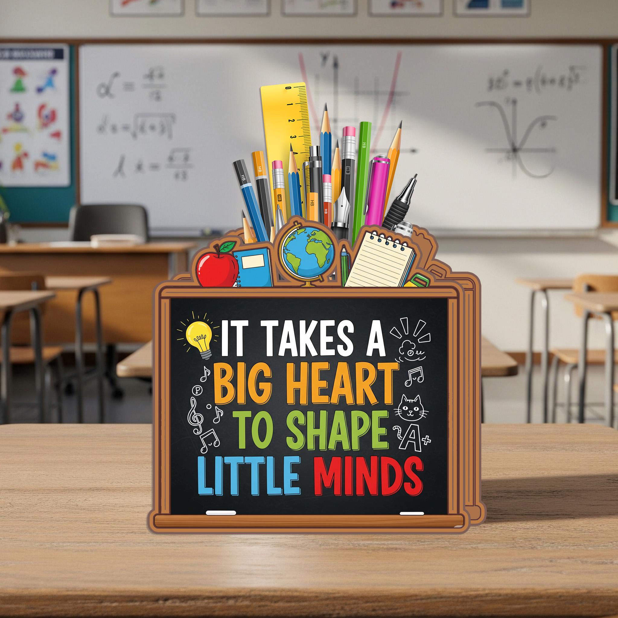 Custom Teacher Pencil Holder Desk Organizer – “It Takes a Big Heart to Shape Little Minds” Pencil Holder, Classroom Decor Gift for Educators
