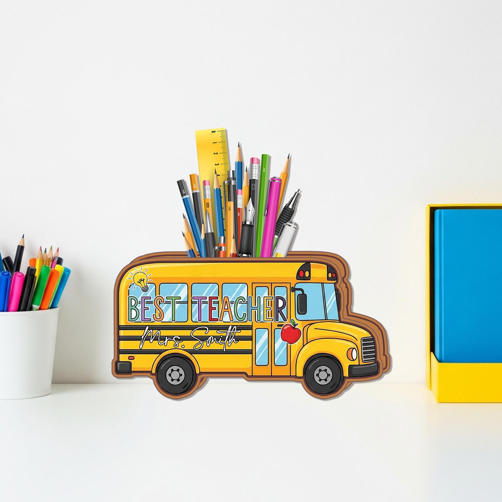 Personalized Teacher Pencil Holder Desk Organizer, Custom Text Teacher Pencil Box, Kids Team, Teacher Back To School, Preschool Teacher Gift