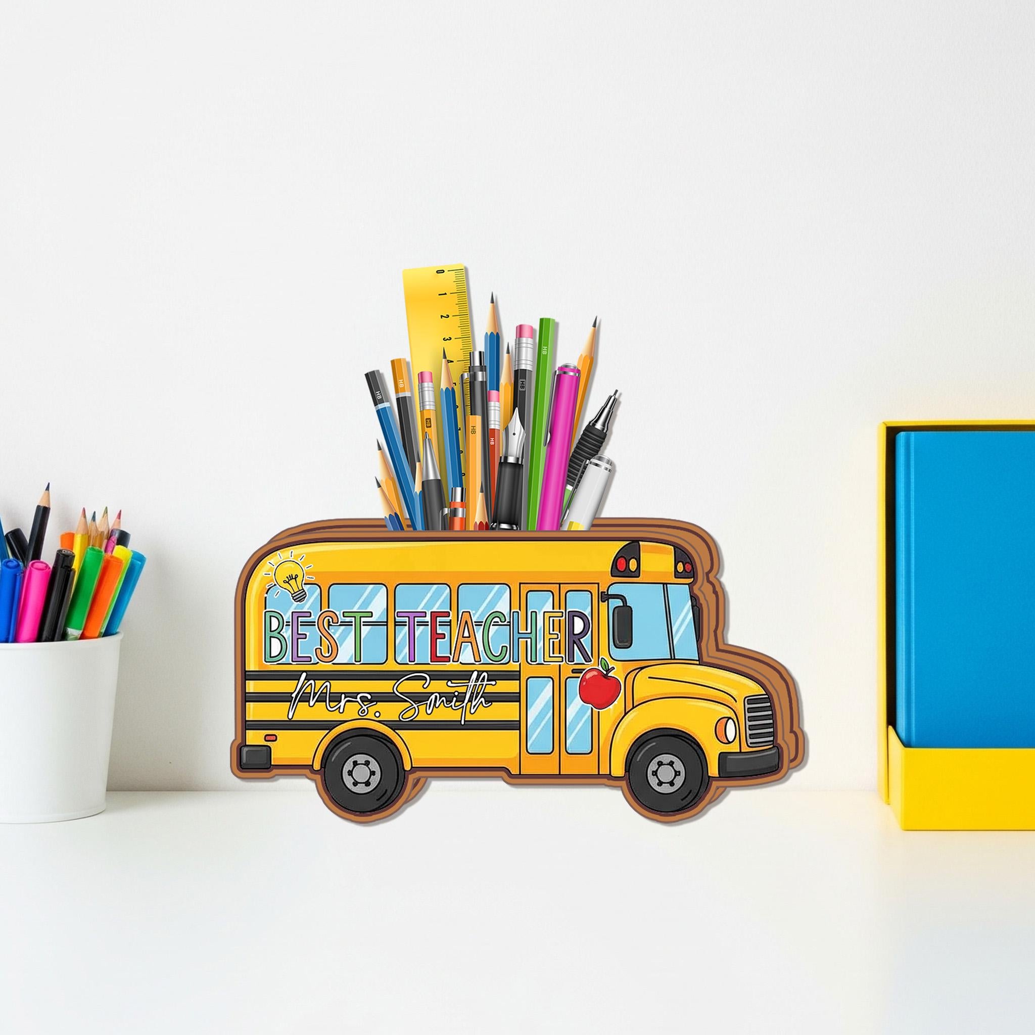 Personalized Teacher Pencil Holder Desk Organizer, Custom Text Teacher Pencil Box, Kids Team, Teacher Back To School, Preschool Teacher Gift