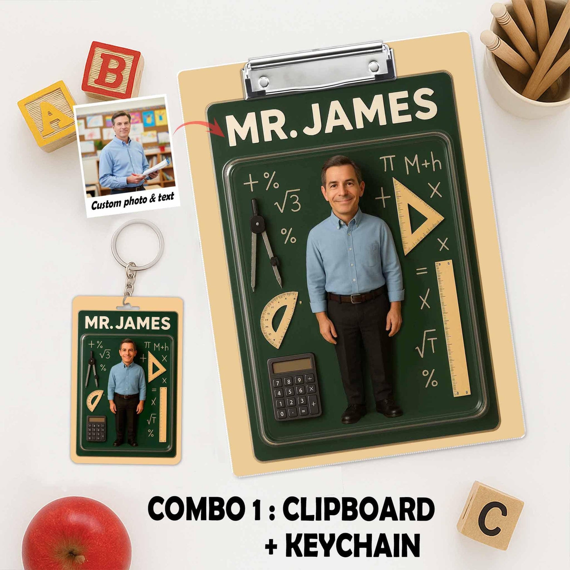 Custom Math Teacher Clipboard, Personalized Photo Gift, Back to School, Unique Classroom Decor, Teacher Appreciation, Teacher Supplies Gift
