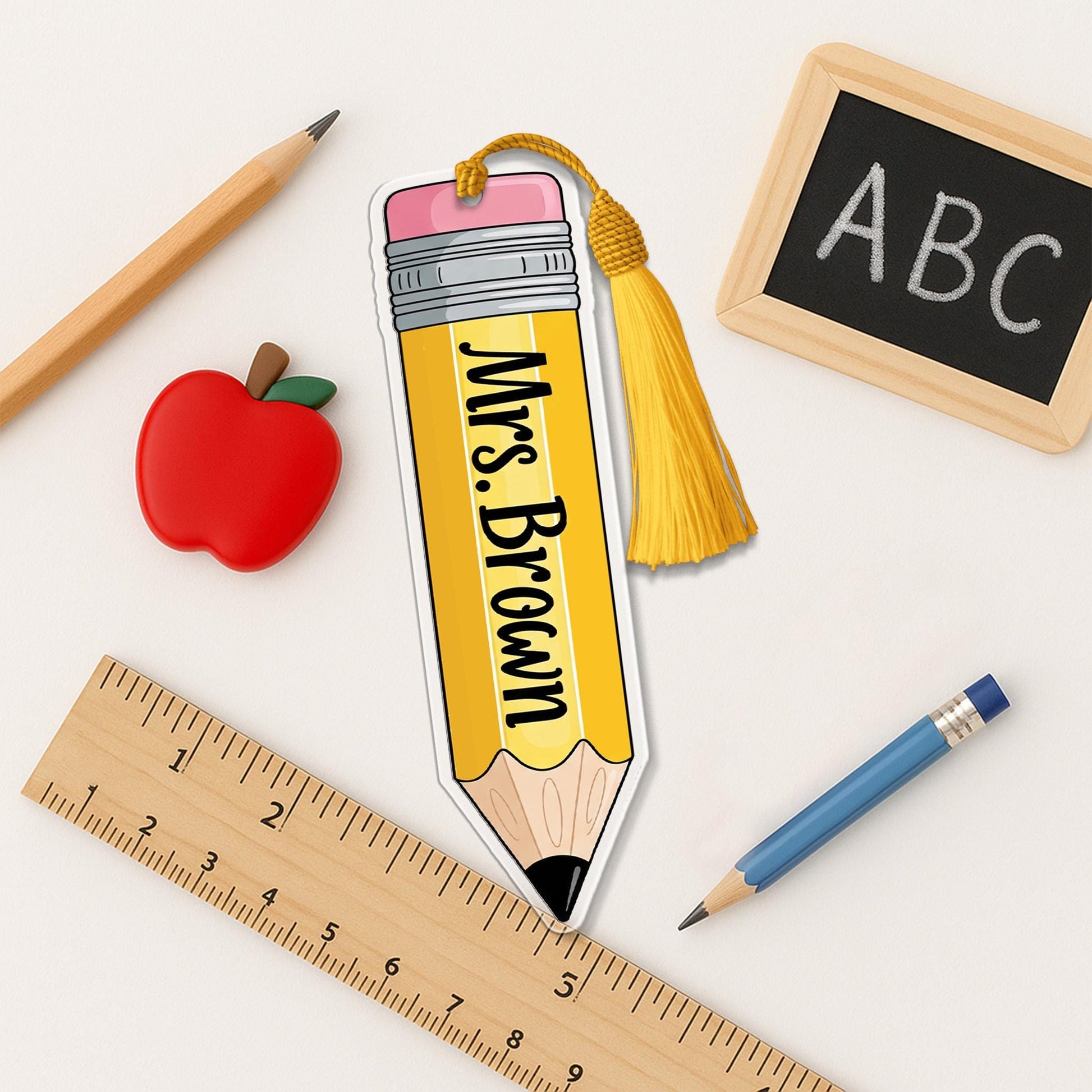 Custom Teacher Bookmark, Pencil Shaped Name Tag, Personalized Gift, Back to School, Cute Classroom Favor, Unique Teacher Gift