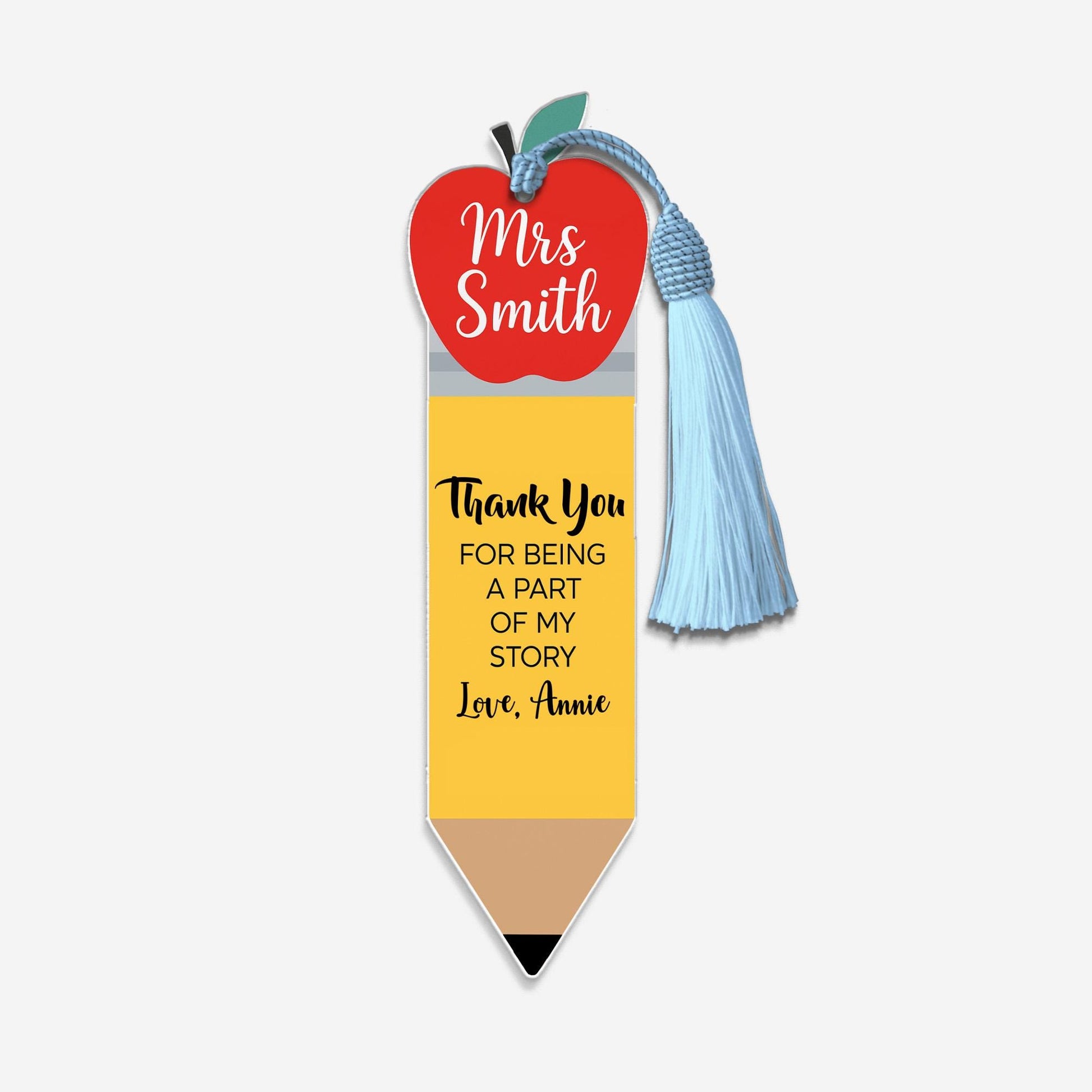 Personalized Teacher Bookmark, Apple Pencil Design, Thank You Gift, Back to School, Custom Name, End of Year Teacher Gift