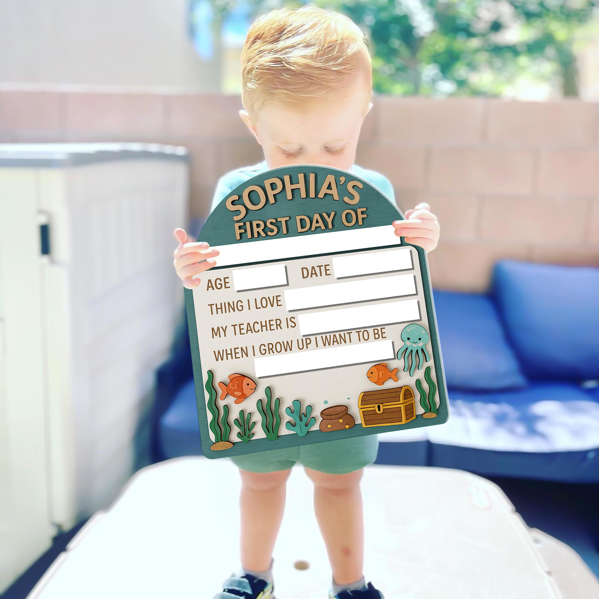Personalized Under the Sea First Day of School Board, Reusable Milestone Sign Board for Kids, Ocean Theme Back to School Photo Prop