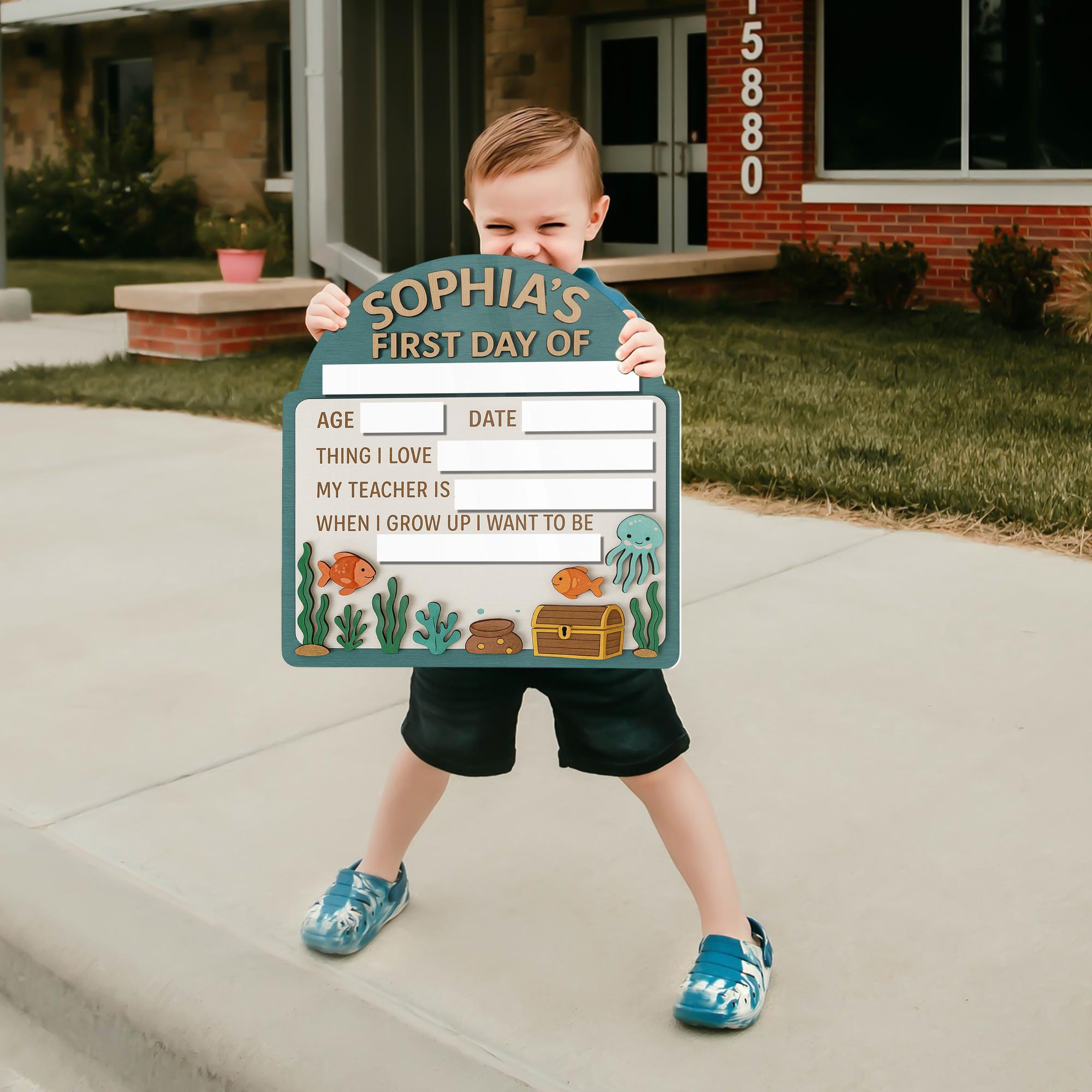 Personalized Under the Sea First Day of School Board, Reusable Milestone Sign Board for Kids, Ocean Theme Back to School Photo Prop