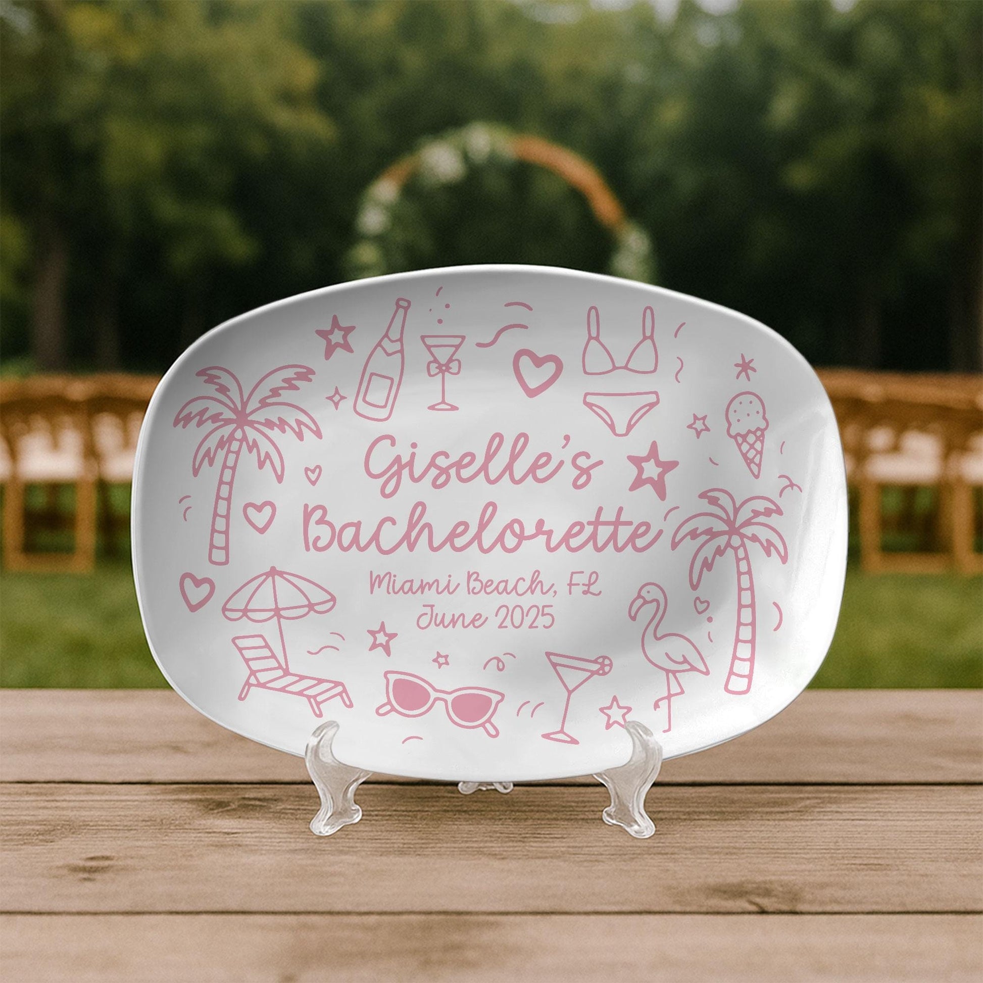 Personalized Beach Bachelorette Party Plate, Custom Miami Bridesmaid Gift, Bachelor Girls Trip Keepsake Decor, Tropical Bride To Be Favor