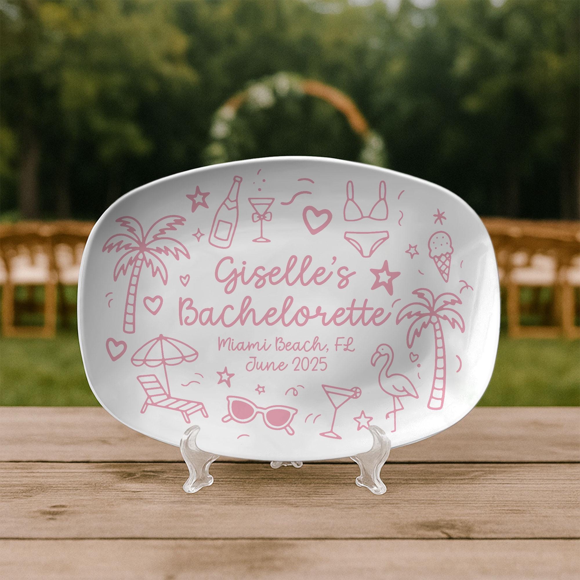 Personalized Beach Bachelorette Party Plate, Custom Miami Bridesmaid Gift, Bachelor Girls Trip Keepsake Decor, Tropical Bride To Be Favor