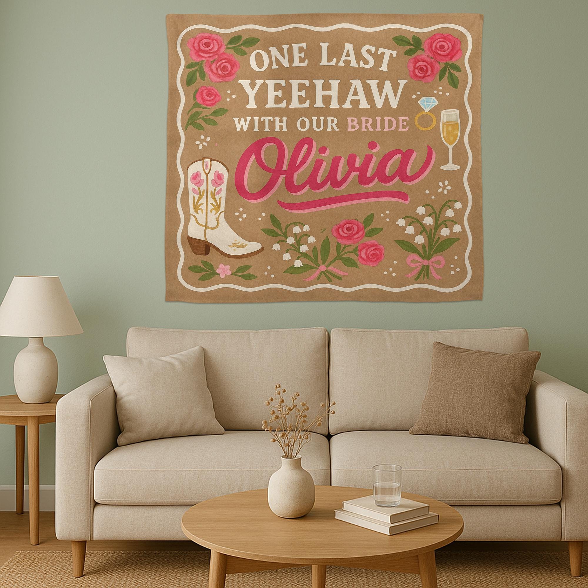 One Last Yeehaw Bridal Shower Tapestry, Western Bachelorette Party Banner, Cowgirl Bride Decor, Personalized Country Sign