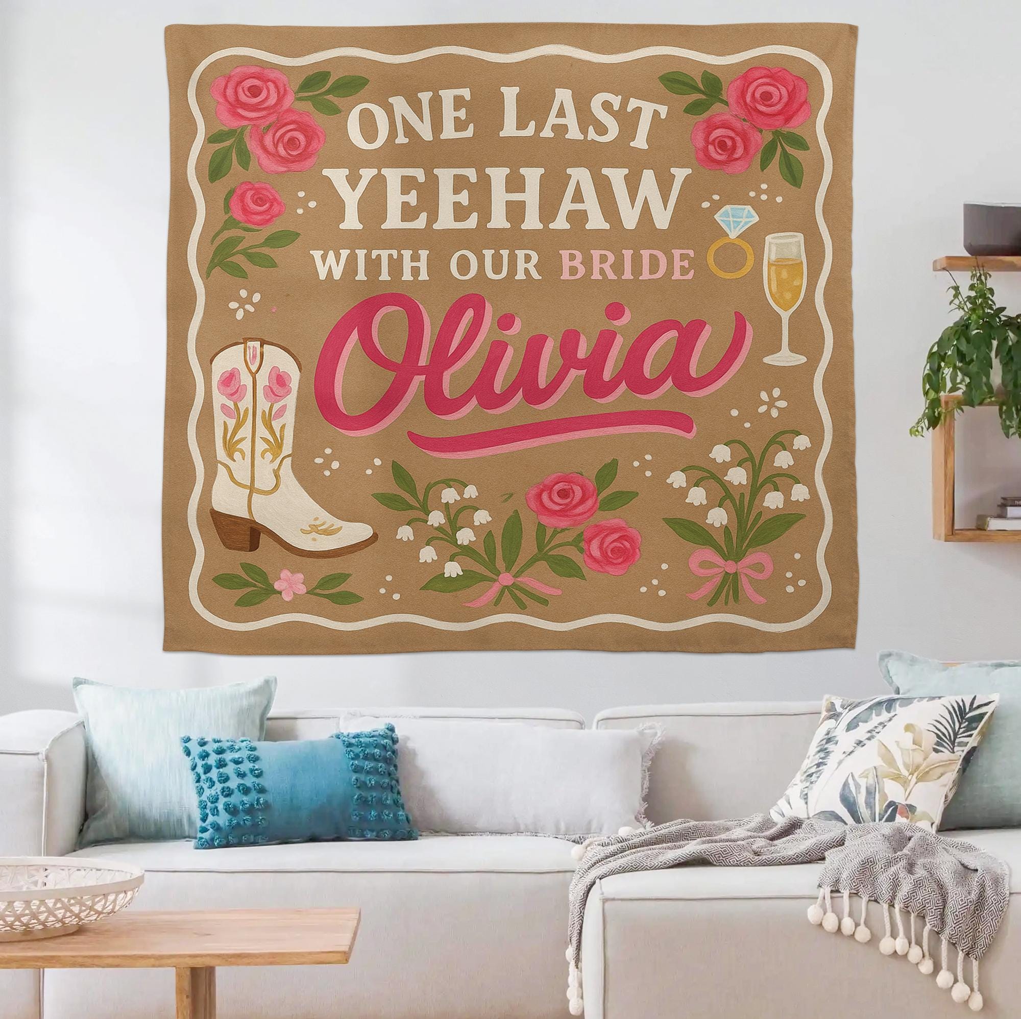 One Last Yeehaw Bridal Shower Tapestry, Western Bachelorette Party Banner, Cowgirl Bride Decor, Personalized Country Sign