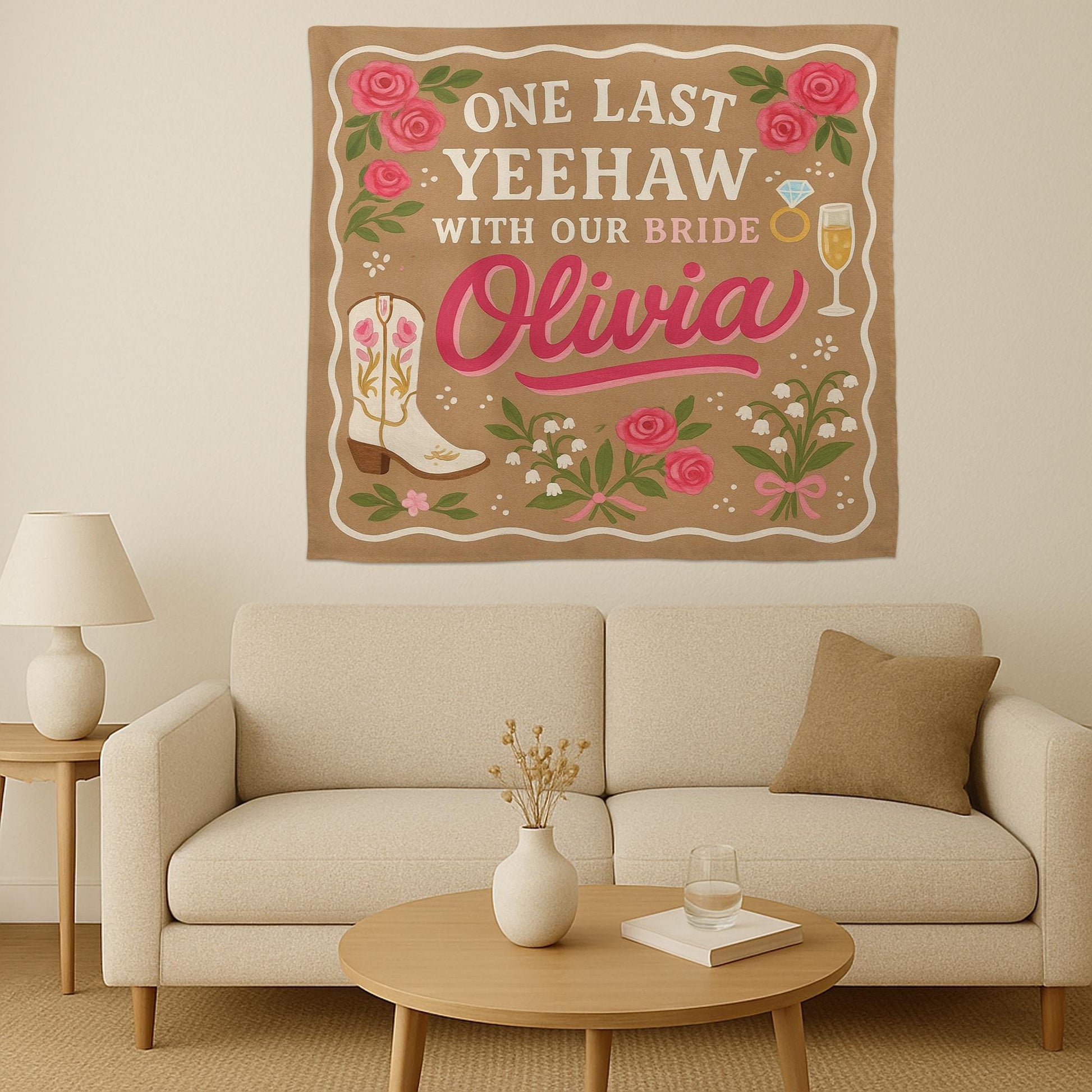 One Last Yeehaw Bridal Shower Tapestry, Western Bachelorette Party Banner, Cowgirl Bride Decor, Personalized Country Sign