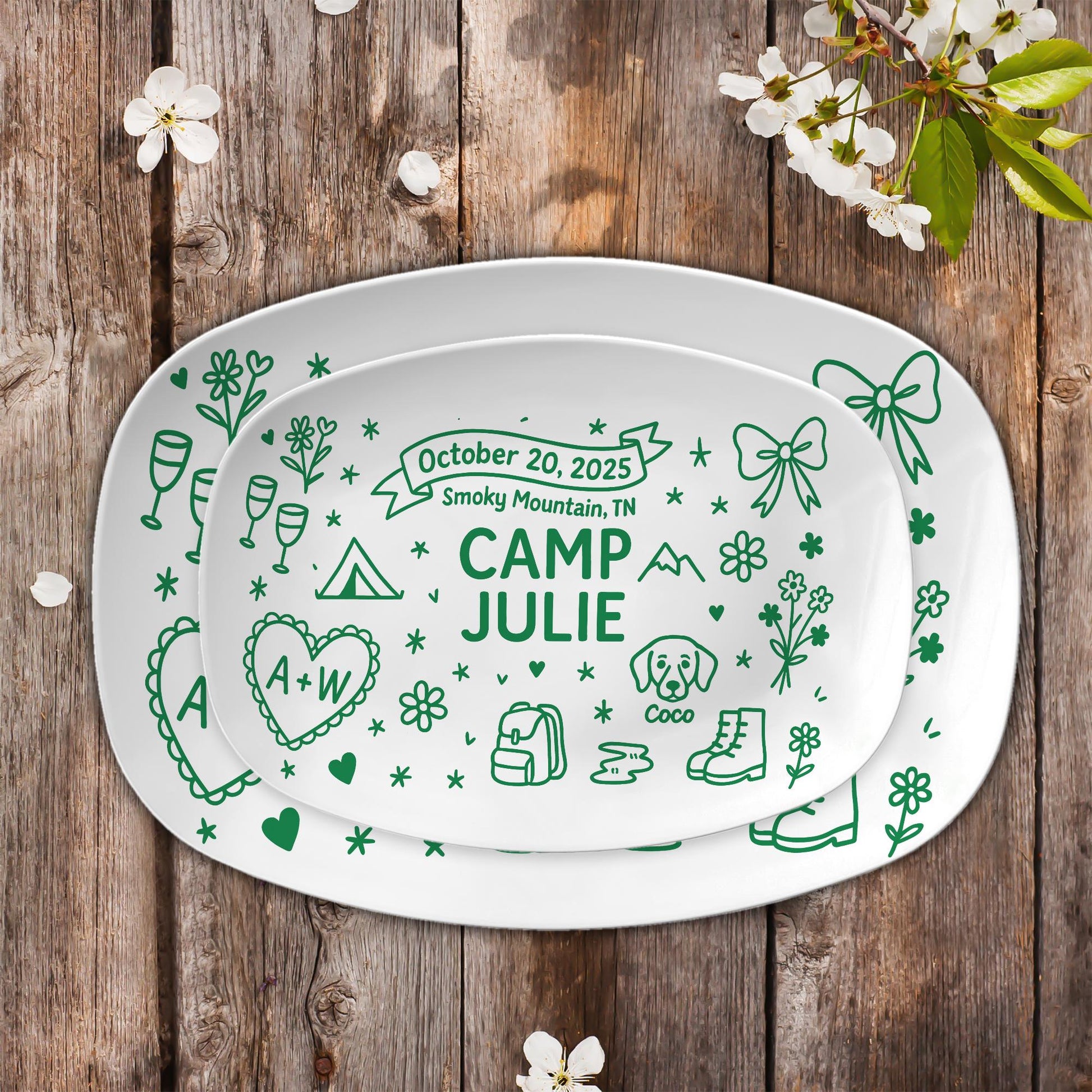 Custom Wedding Camp Platter, Personalized Engagement or Elopement Gift, Camp Themed Bridal Keepsake, Custom camp Picnic Plate DECOR only