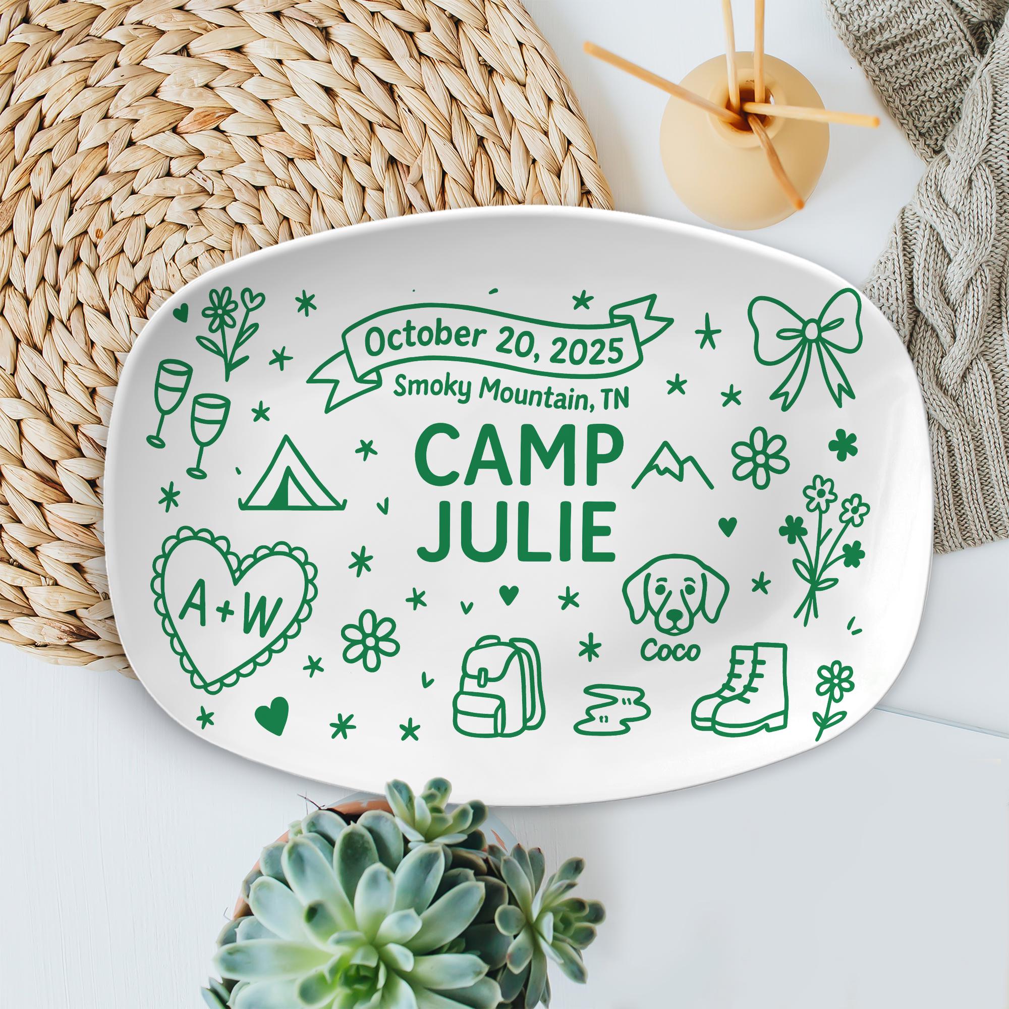 Custom Wedding Camp Platter, Personalized Engagement or Elopement Gift, Camp Themed Bridal Keepsake, Custom camp Picnic Plate DECOR only