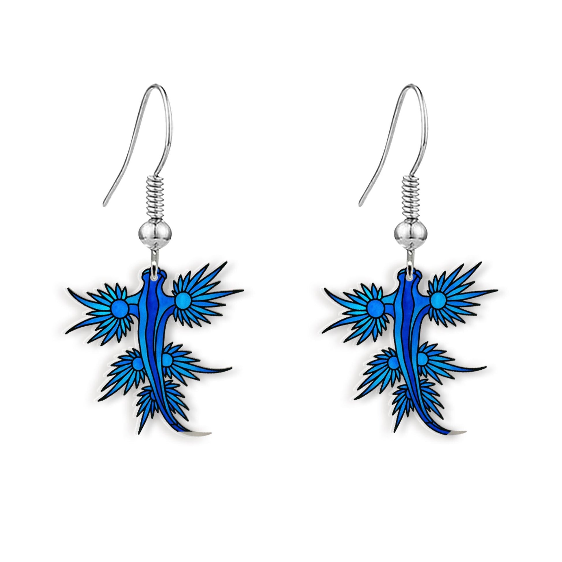 Blue Dragon Earrings, Acrylic Fantasy Jewelry, Sea Dragon Statement Earrings, Mythical Creature Gift for Dragon Lovers