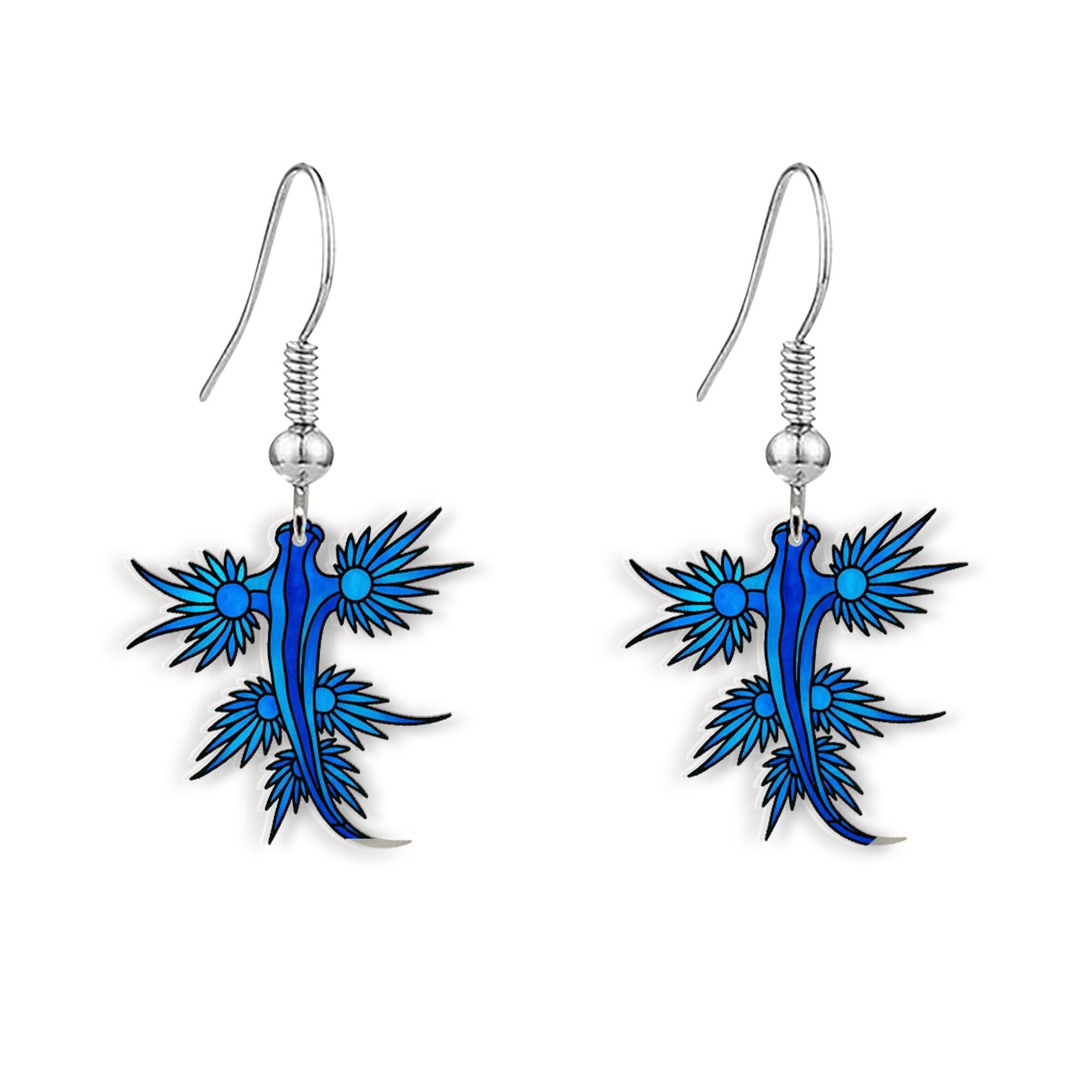 Blue Dragon Earrings, Acrylic Fantasy Jewelry, Sea Dragon Statement Earrings, Mythical Creature Gift for Dragon Lovers