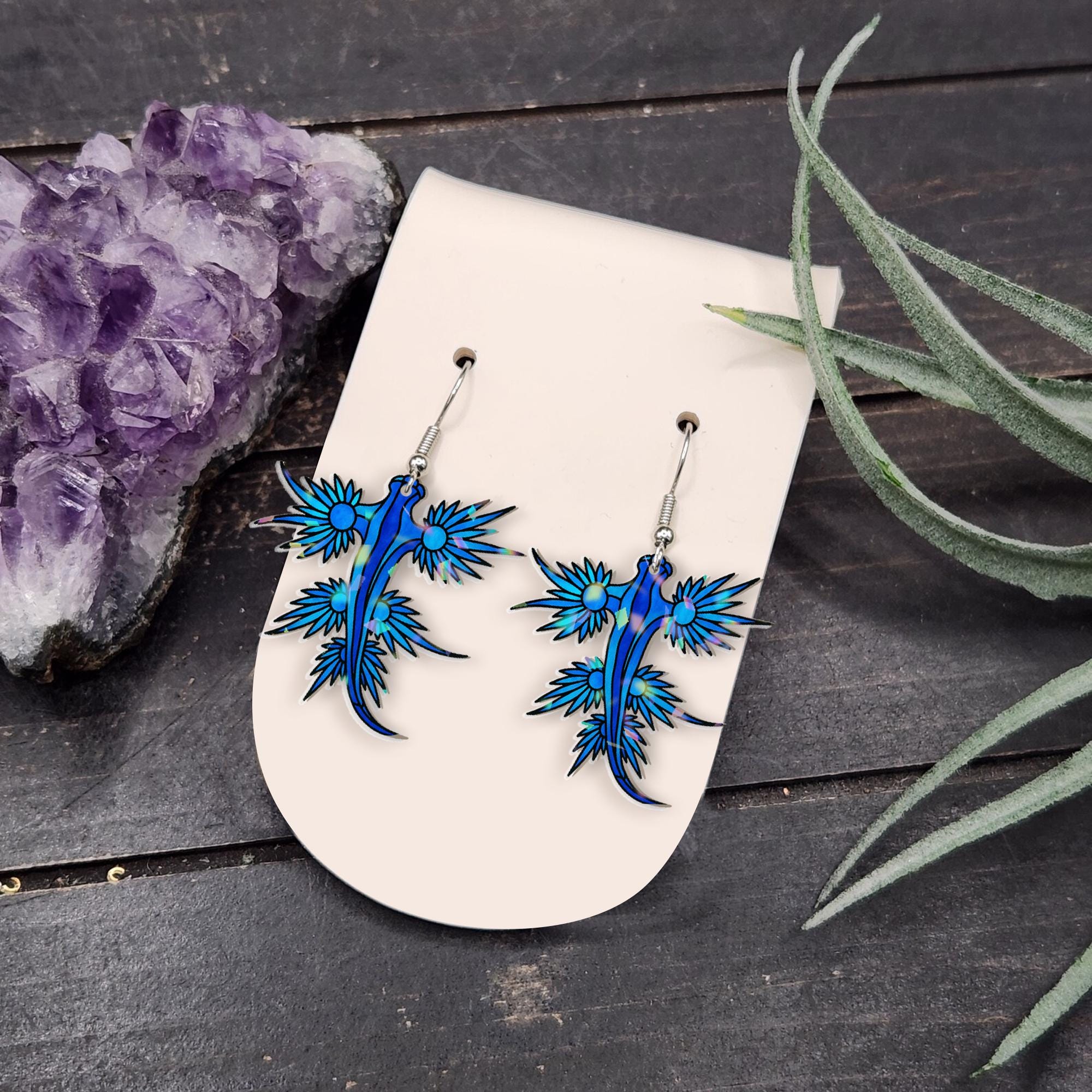 Blue Dragon Earrings, Acrylic Fantasy Jewelry, Sea Dragon Statement Earrings, Mythical Creature Gift for Dragon Lovers
