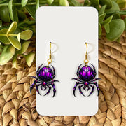Purple Gem Spider Earrings, Gothic Crystal Spider Dangle, Spooky Witchy Halloween Jewelry, Creepy Cute Goth Statement Gift for Her
