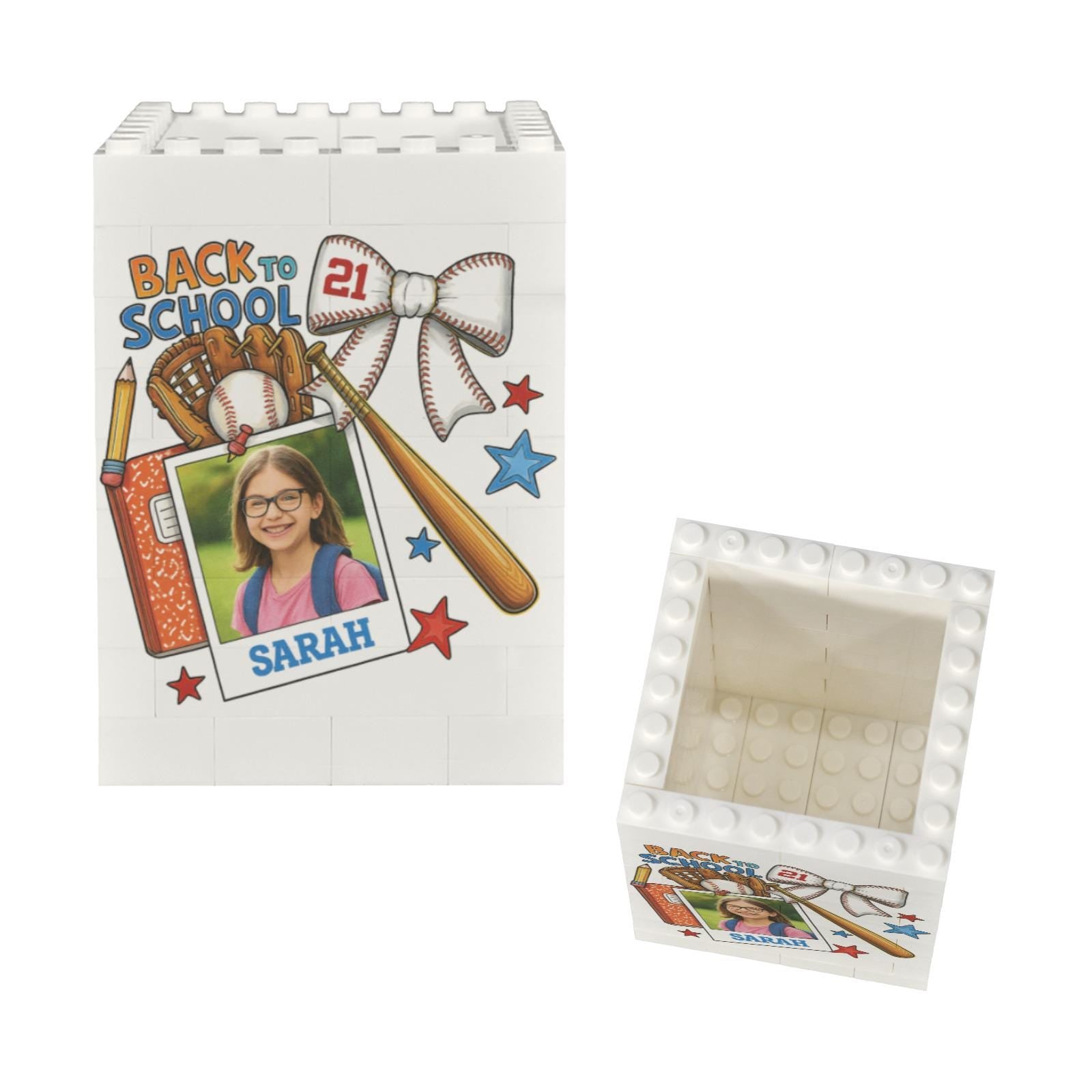 Custom Photo Baseball Pencil Holder, Kid First Day of School Keepsake, Brick Pen Organizer, Personalized Desk Gift for Baseball Lovers