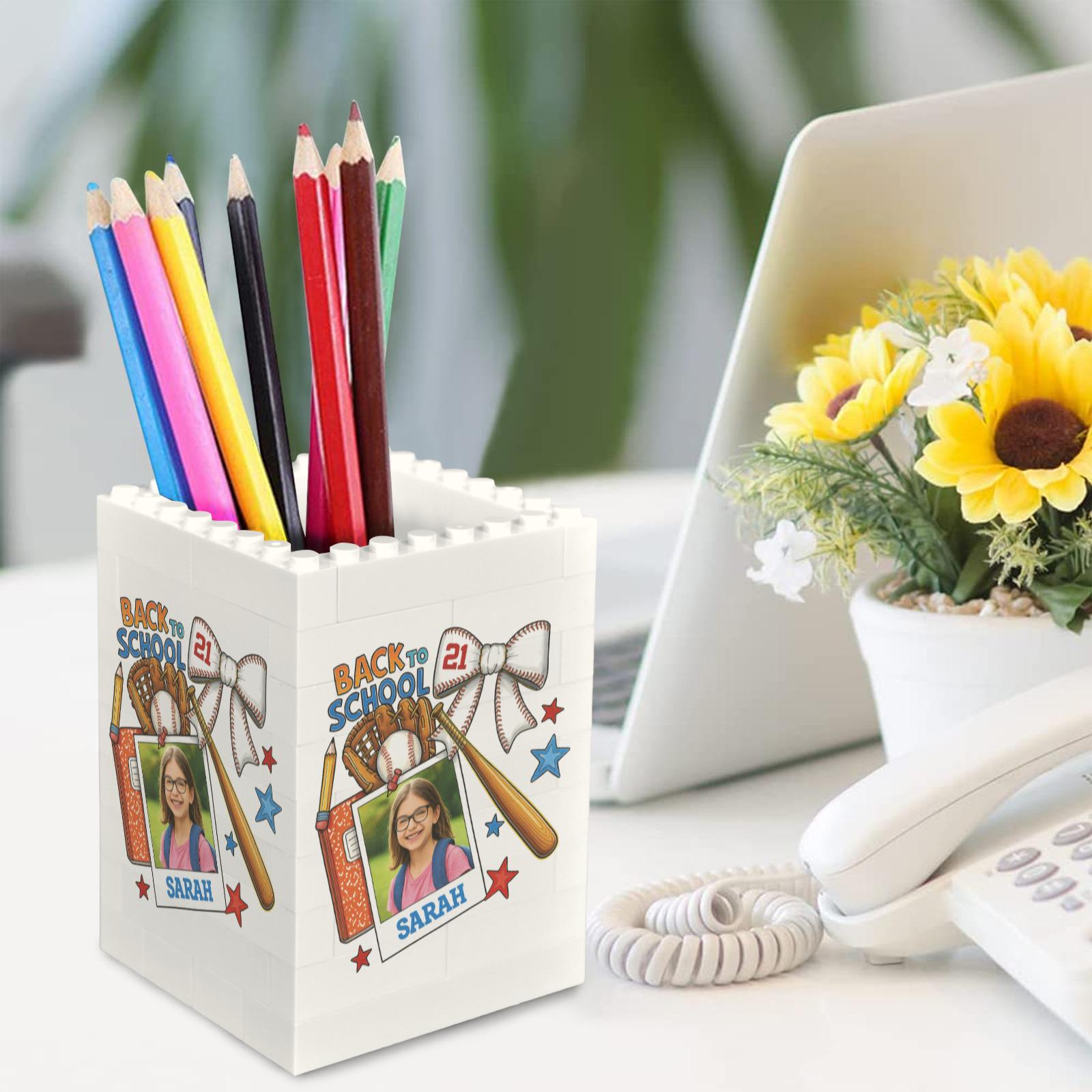 Custom Photo Baseball Pencil Holder, Kid First Day of School Keepsake, Brick Pen Organizer, Personalized Desk Gift for Baseball Lovers