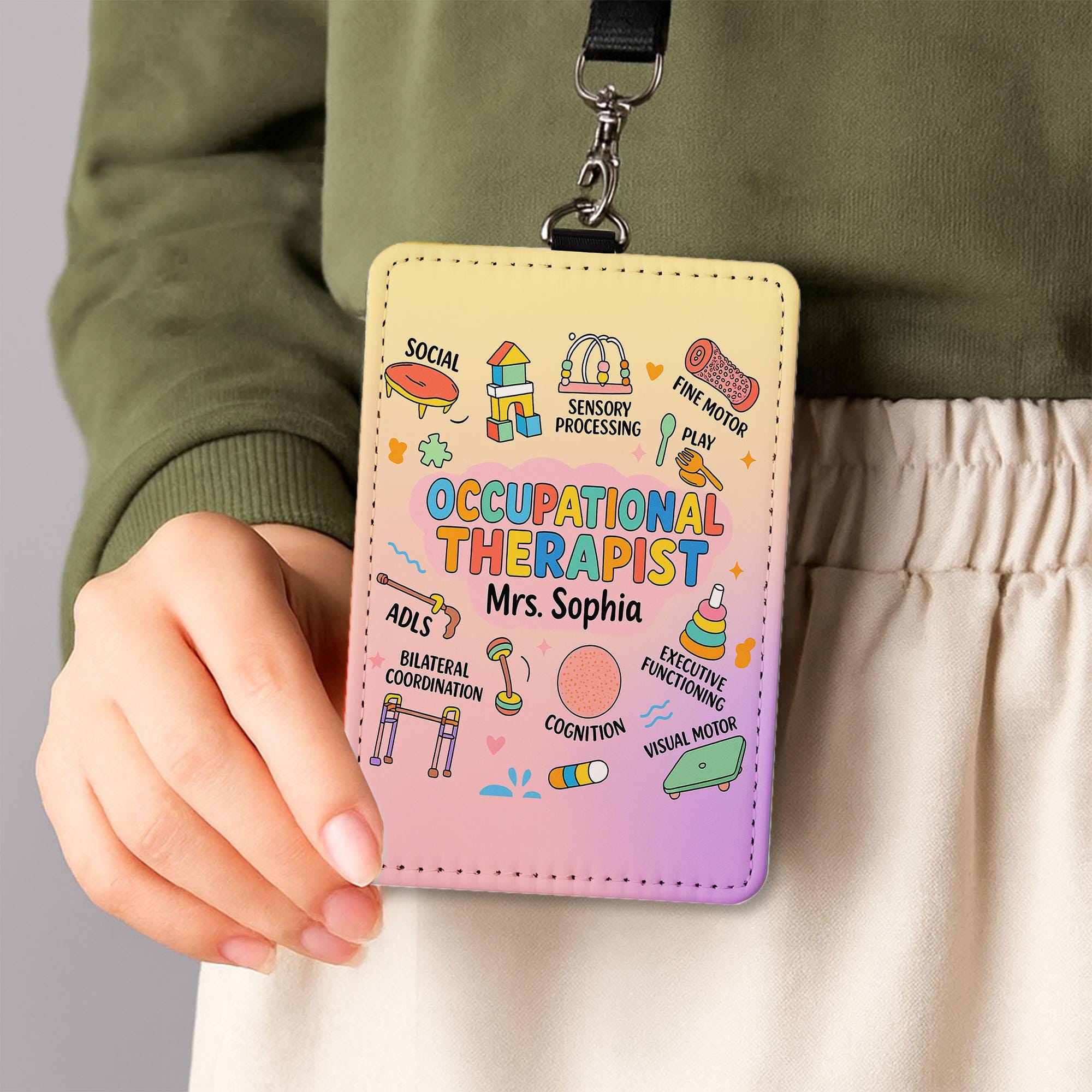 Custom OT Badge Reel, Personalized Occupational Therapist ID Holder, Cute Pediatric Therapy Gift, Colorful OT Name Badge Clip