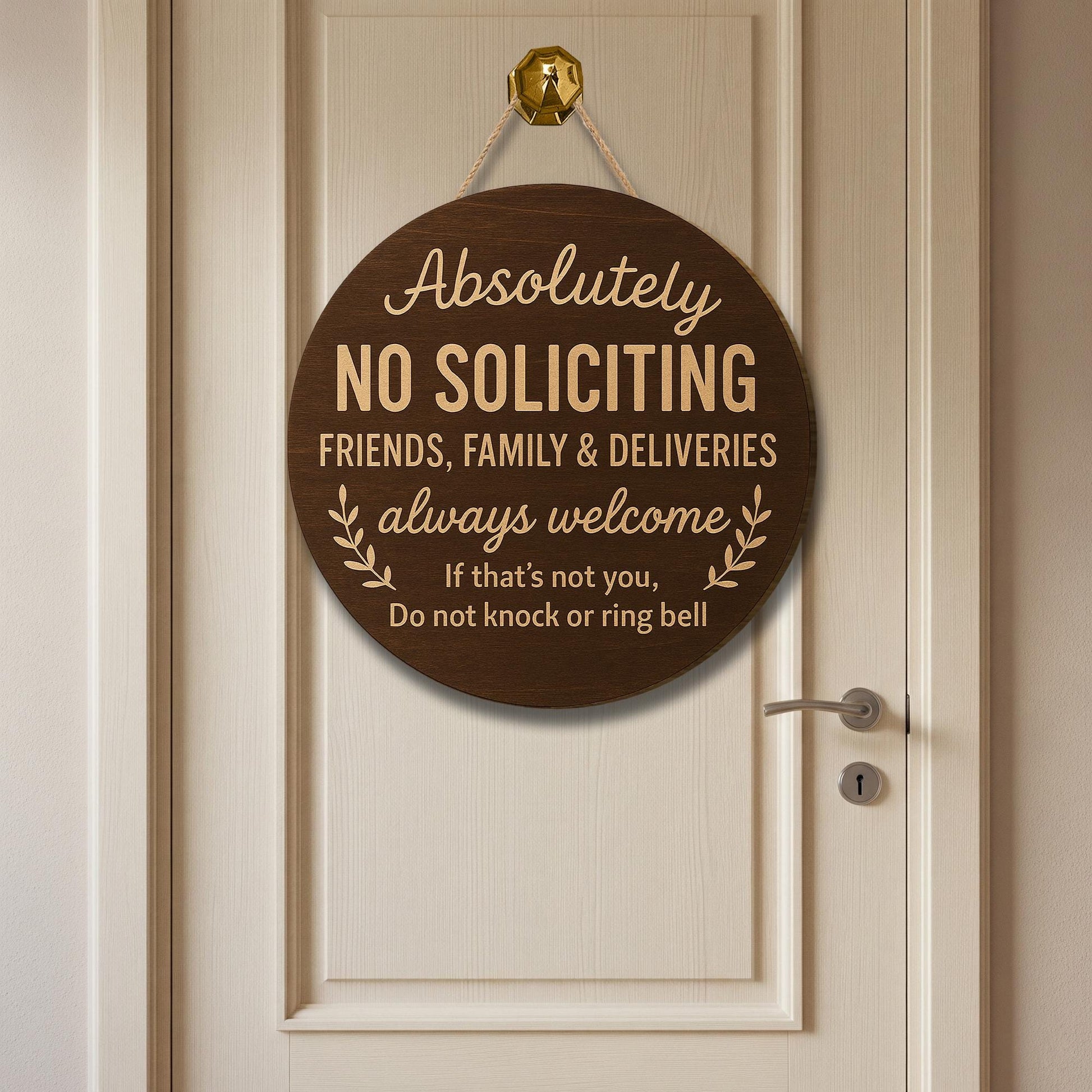 Absolutely No Soliciting Door Sign, Rustic Round Entryway Sign, Friends & Deliveries Welcome, Do Not Knock Wood Front Door Decor