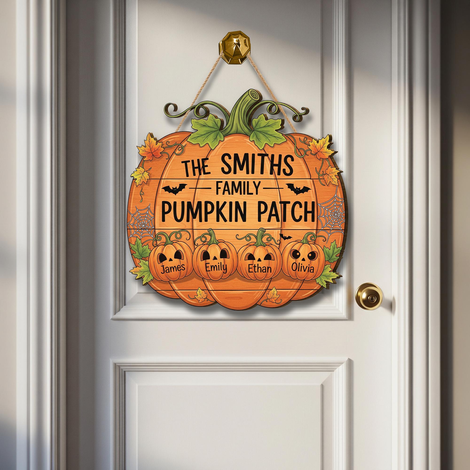 Personalized Pumpkin Patch Sign – Fall Family Name Door Sign – Custom Halloween Porch Decor