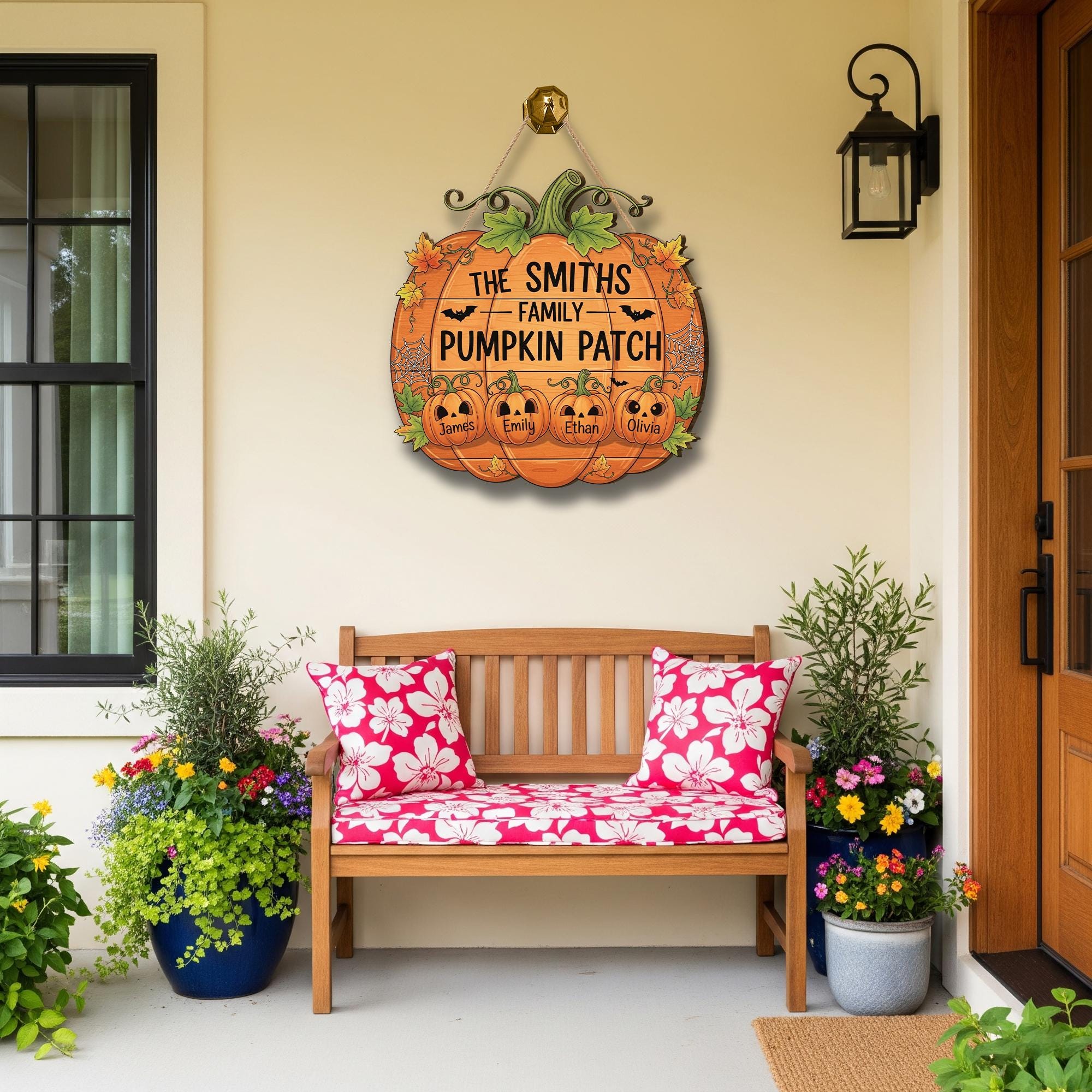 Personalized Pumpkin Patch Sign – Fall Family Name Door Sign – Custom Halloween Porch Decor