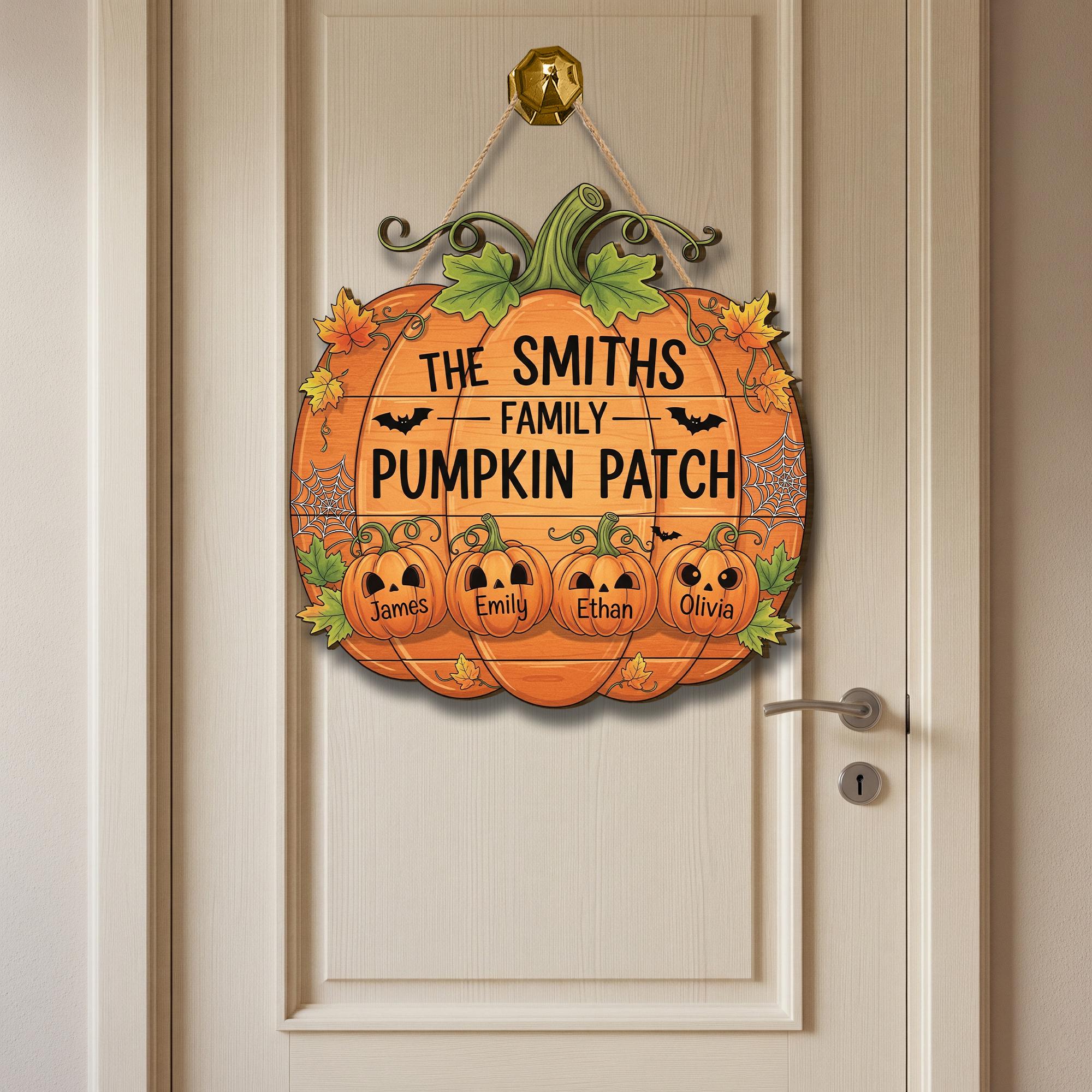 Personalized Pumpkin Patch Sign – Fall Family Name Door Sign – Custom Halloween Porch Decor