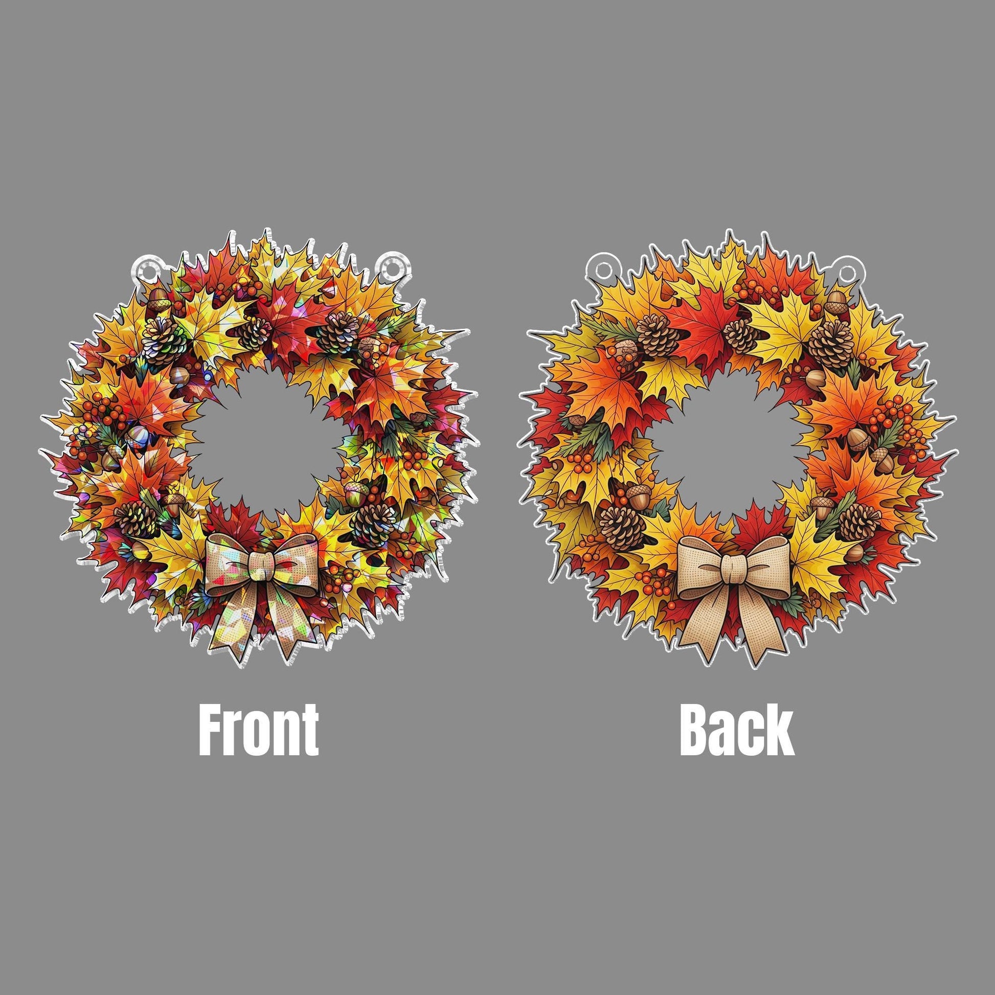 Fall Maple Leaf Wreath – Autumn Window Hanging with Bow – Pinecone Acorn Door Decor