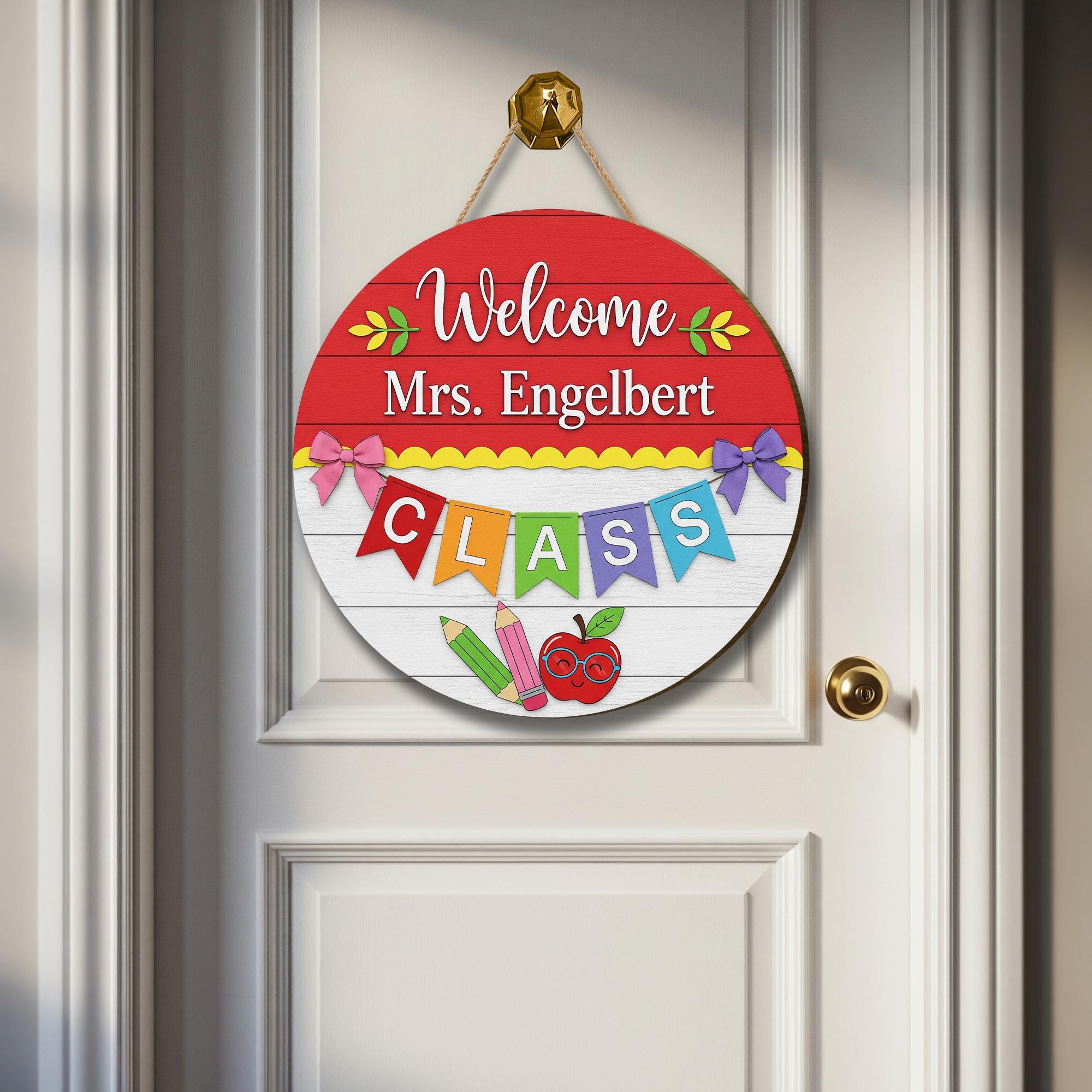 Welcome Sign for Teacher Door – Custom Round Classroom Decor with Name & Banners – Back to School Gift for Teachers, Educators, School Staff