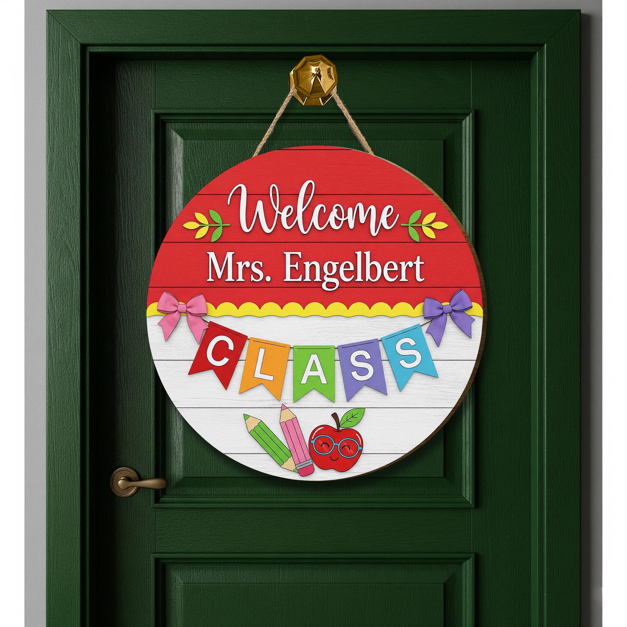 Welcome Sign for Teacher Door – Custom Round Classroom Decor with Name & Banners – Back to School Gift for Teachers, Educators, School Staff