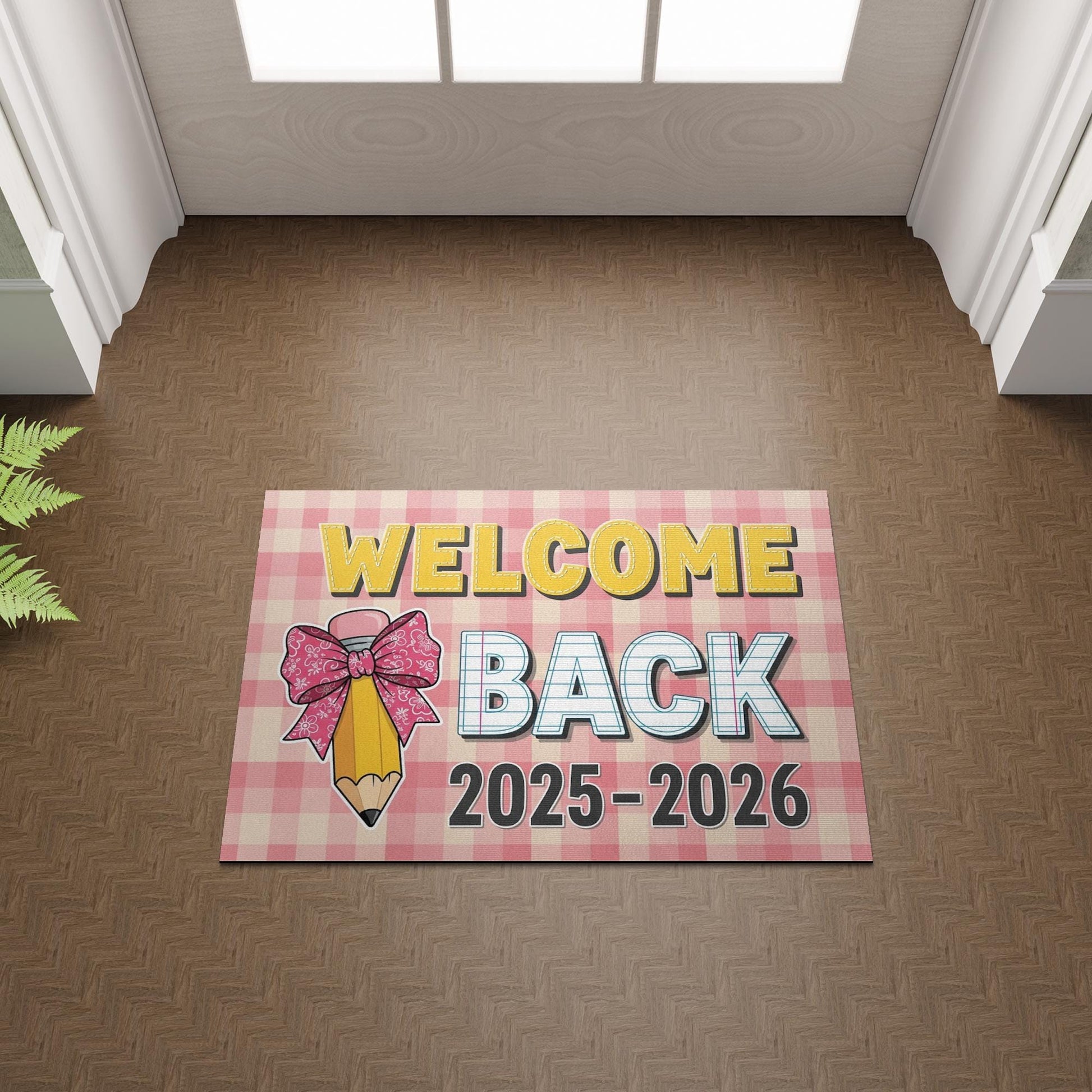 Welcome Back Doormat 2025-2026, Back to School Rug, Teacher Classroom Mat, First Day of School Decor, Gingham Pencil Door Mat