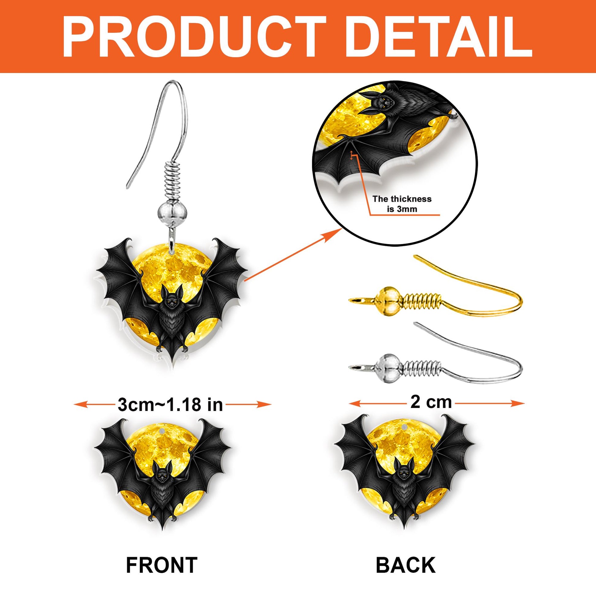 Halloween Bat Earrings – Full Moon Drop Earrings – Gothic Spooky Jewelry for Women